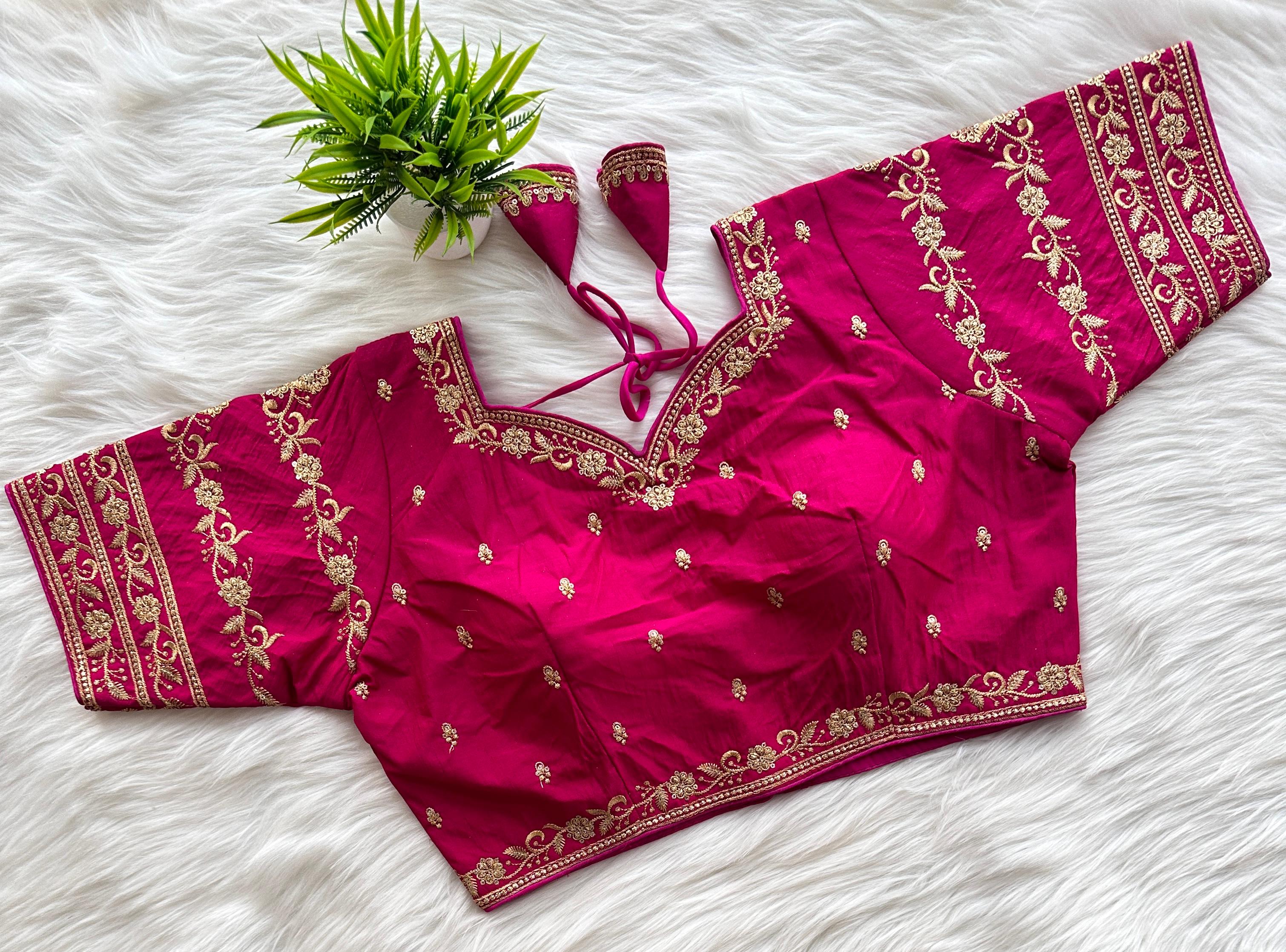ClothsVilla Magenta Rajbhog Silk Embroidered Blouse with Handcrafted Detailing