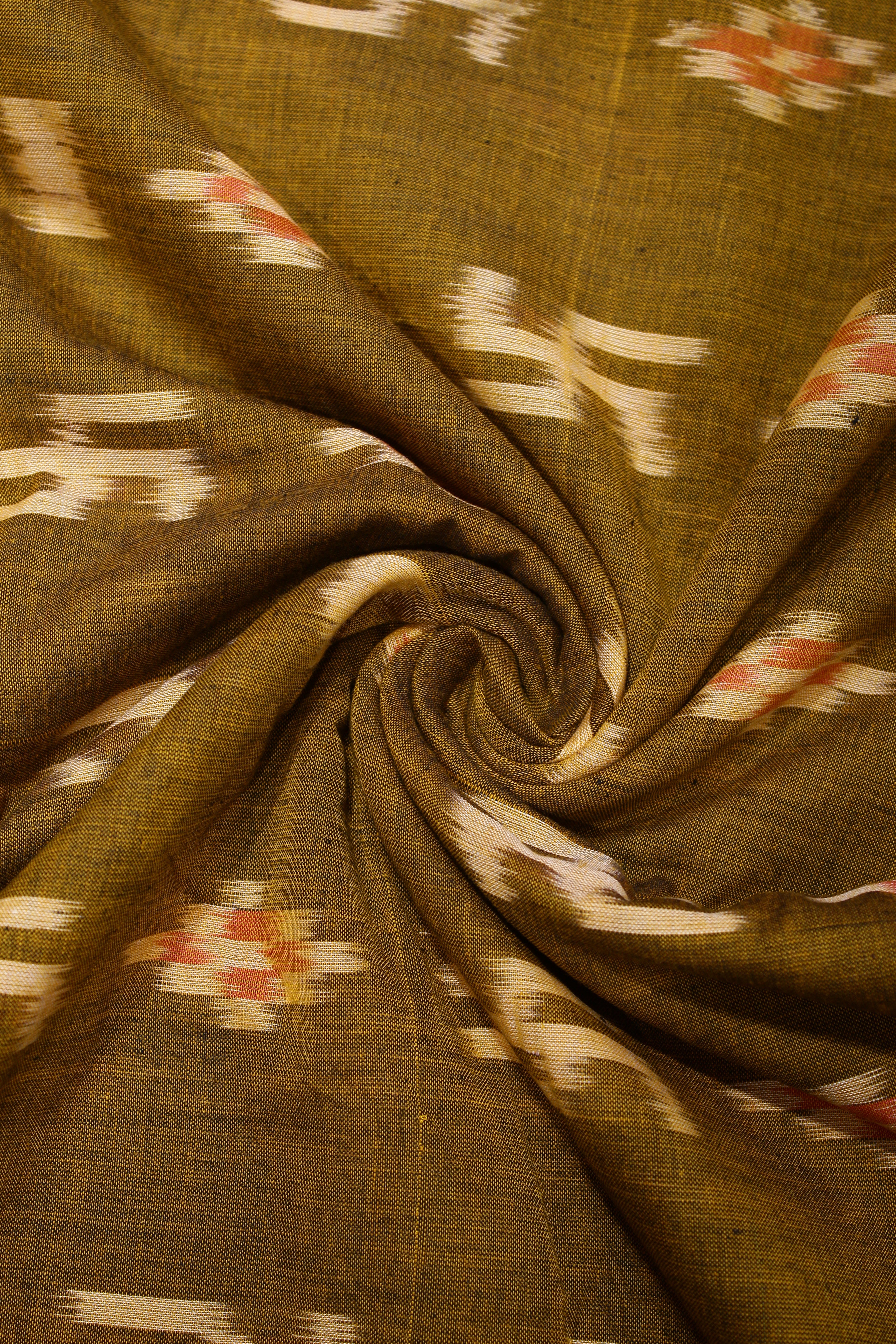 IndianVillèz Yellow Pasapali Swastik Sambalpuri Ikat Cotton Fabric