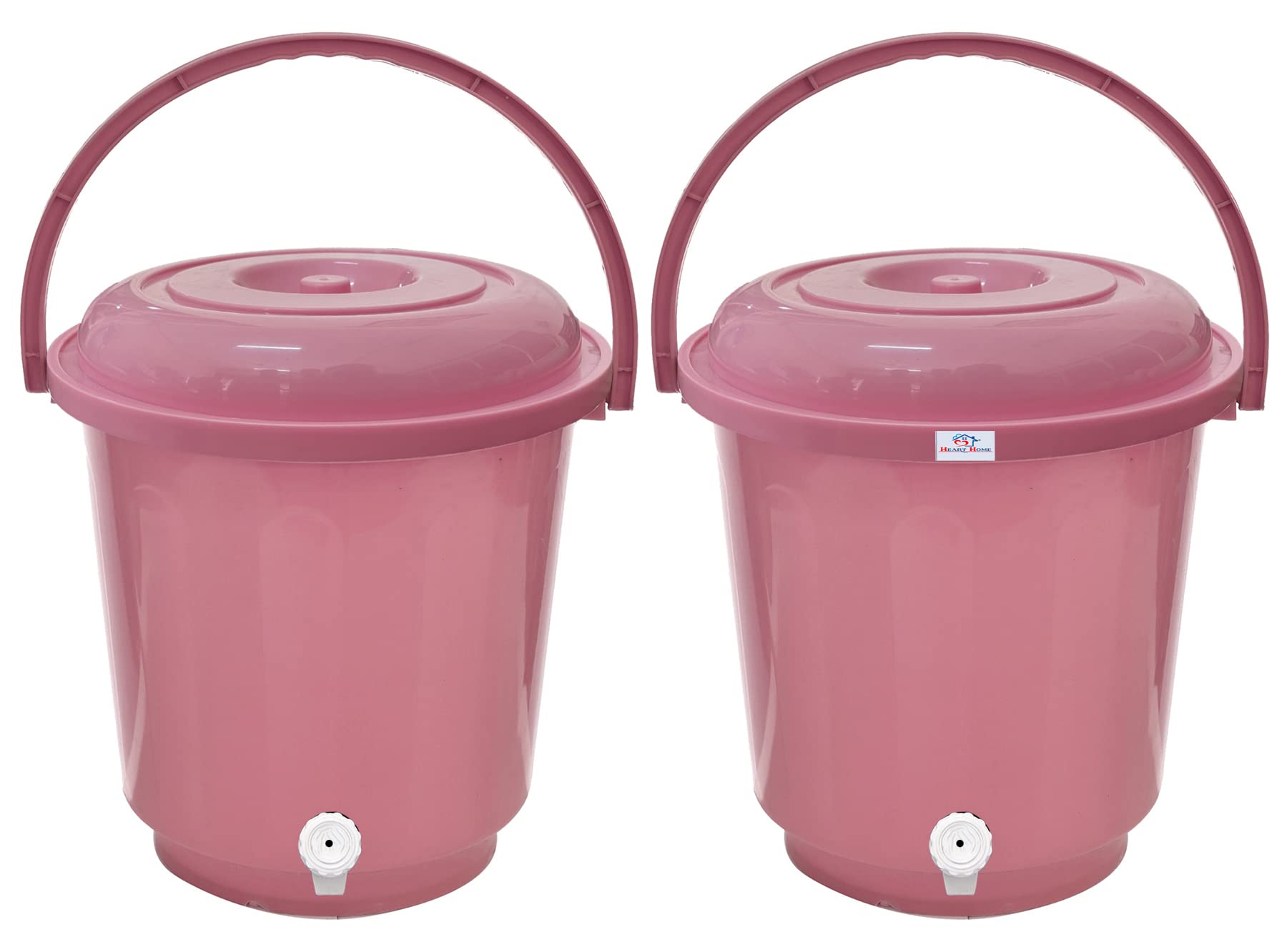 Heart Home Multipurposes Plastic Bucket With Lid & Tap System For Home Cleaning & Save Water, 18Ltr. Pack of 2 (Pink) 52HH3898