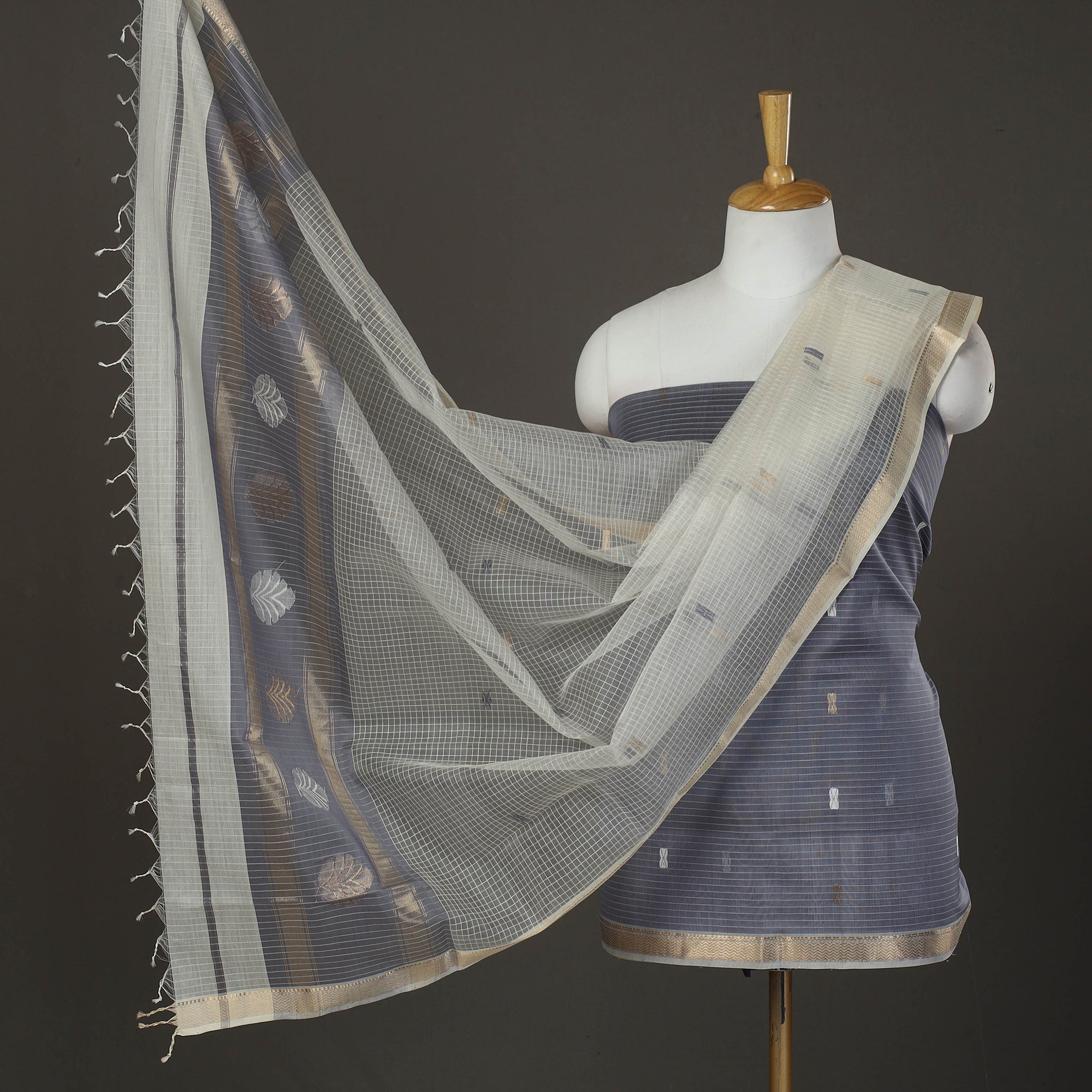 CHANDERI BY RAUPH KHAN 3pc Zari Buti Handloom Chanderi Silk Dress Material 05