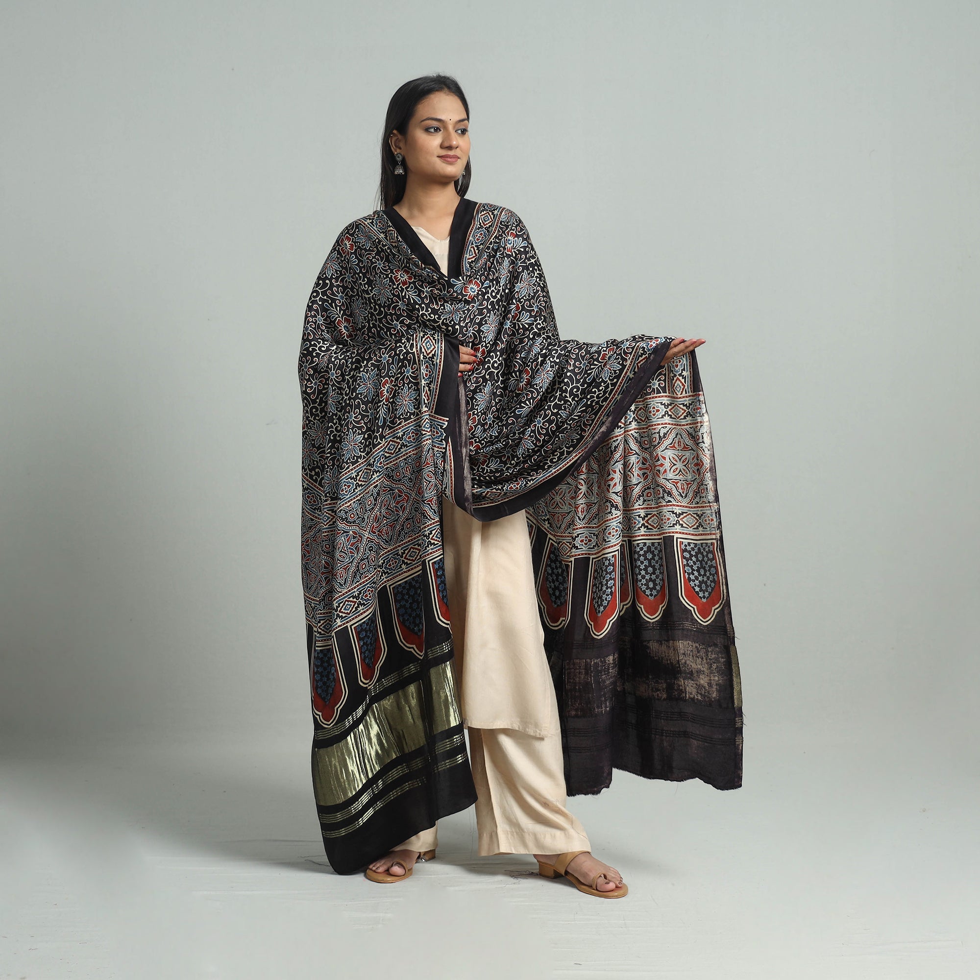 KACHCHH JI CHHAAP Black - Modal Silk Block Print Ajrakh Dupatta 90 - view 2