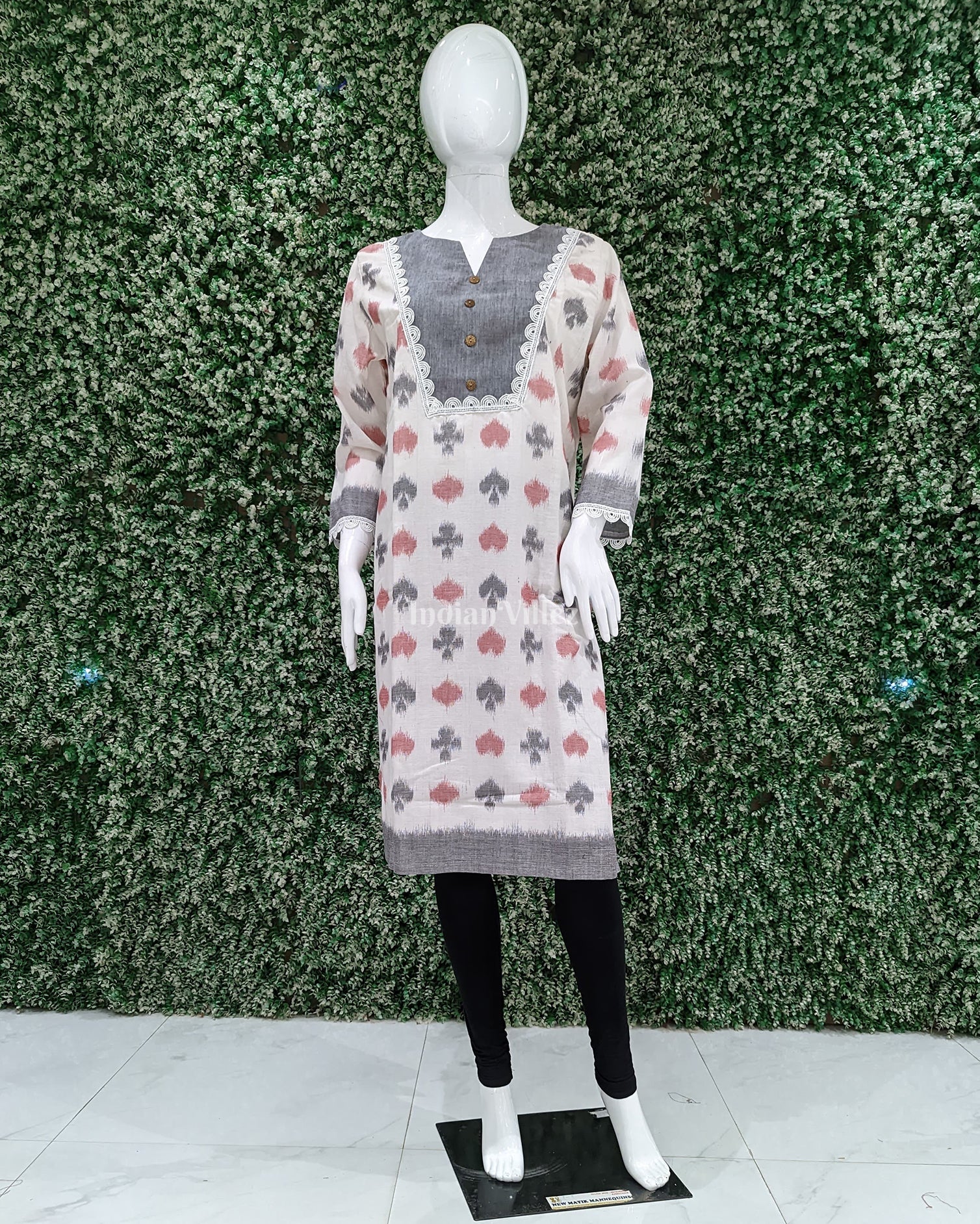 IndianVillèz White Odisha Ikat Designer Cotton Kurti for Women