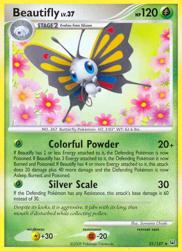 Rare pl1-21 reverse – Pokémon Beautifly - 21/127 - Rare [pl1-21] [Reverse Holo]