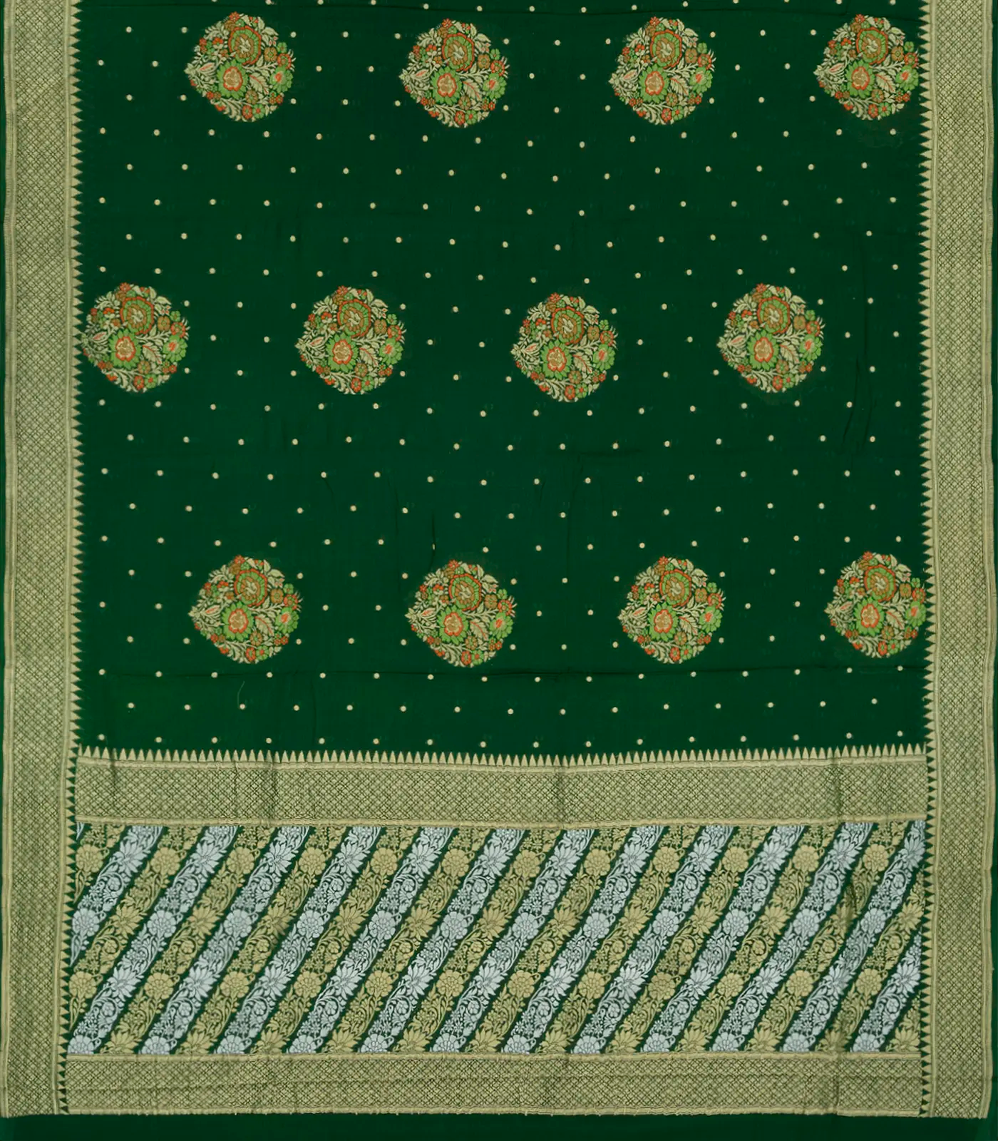 RmKV Bottle Green Handloom Banarasi Khaddi Georgette Saree With Meena Floral Motifs-Bottle Green - view 2