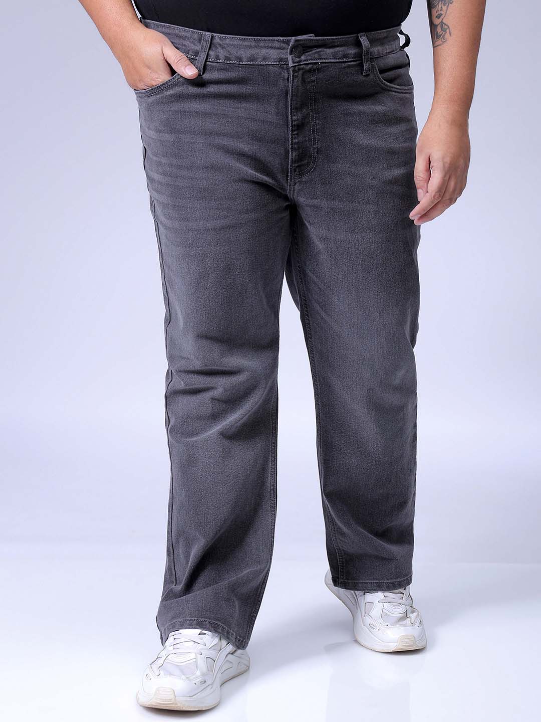Hardsoda Men's Plus Size Grey Bootcut Fit Solid Stretchable Jeans