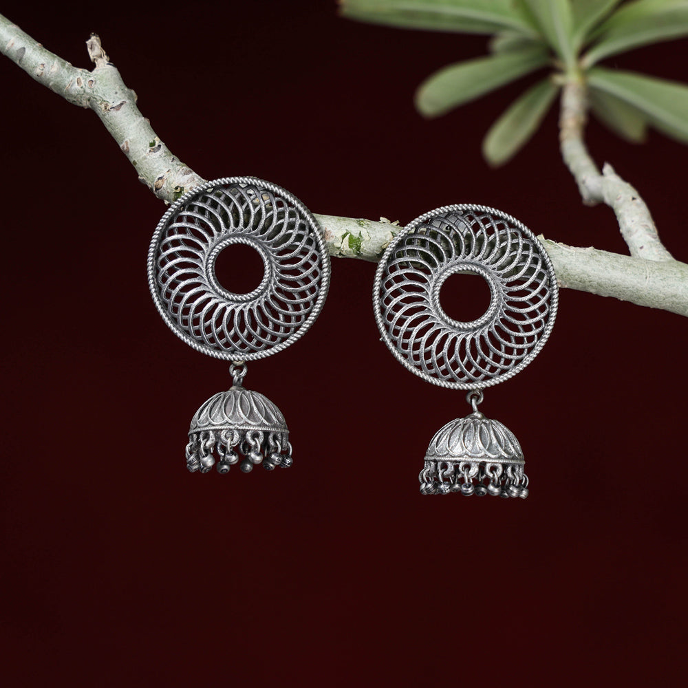 WHITE RIVER STORIES Antique Silver Finish Oxidised Special Brass Base Earrings
