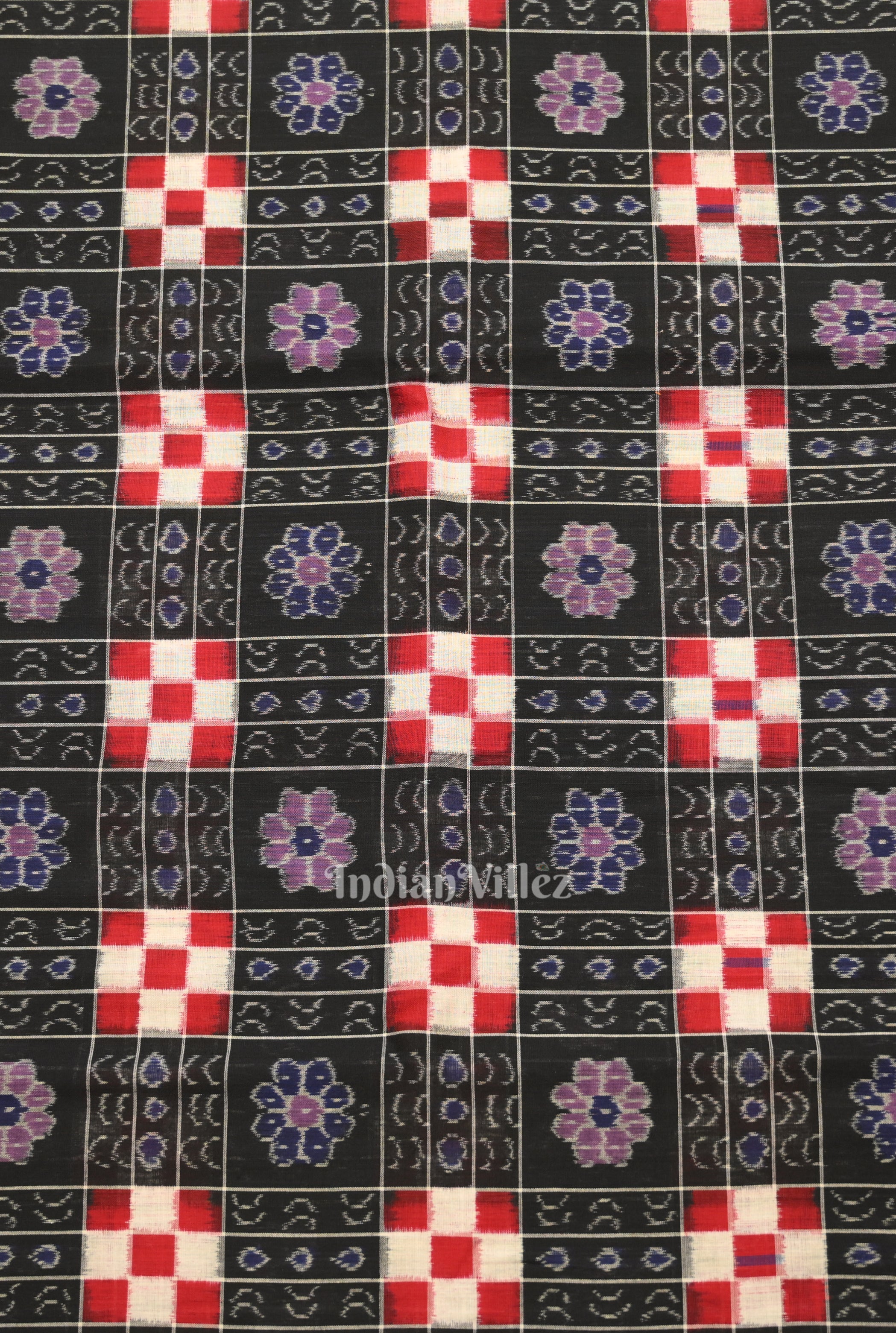 IndianVillèz Black with MultiColor Pasapali Theme Sambalpuri Ikat Cotton Fabric - view 3