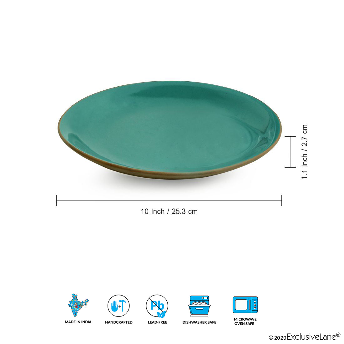 EXCLUSIVELANE 'Earthen Turquoise' Hand Glazed Dinner Plates With Serving Bowls & Katoris In Ceramic (10 Pieces, Serving for 4, Microwave Safe) - view 7