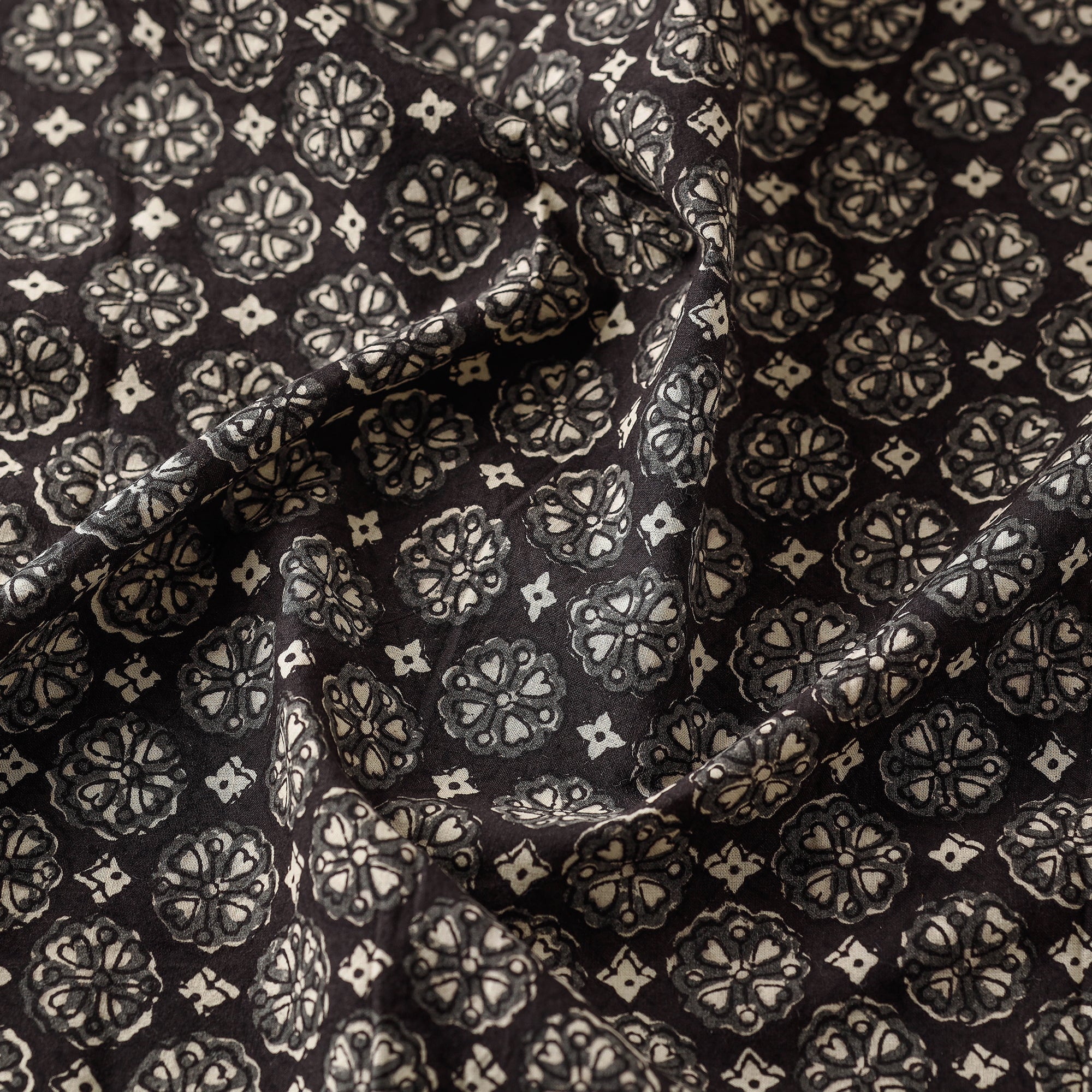 HAVELI CHRONICLES Black Floral Forage Bagru Block Print Cotton Fabric - view 3