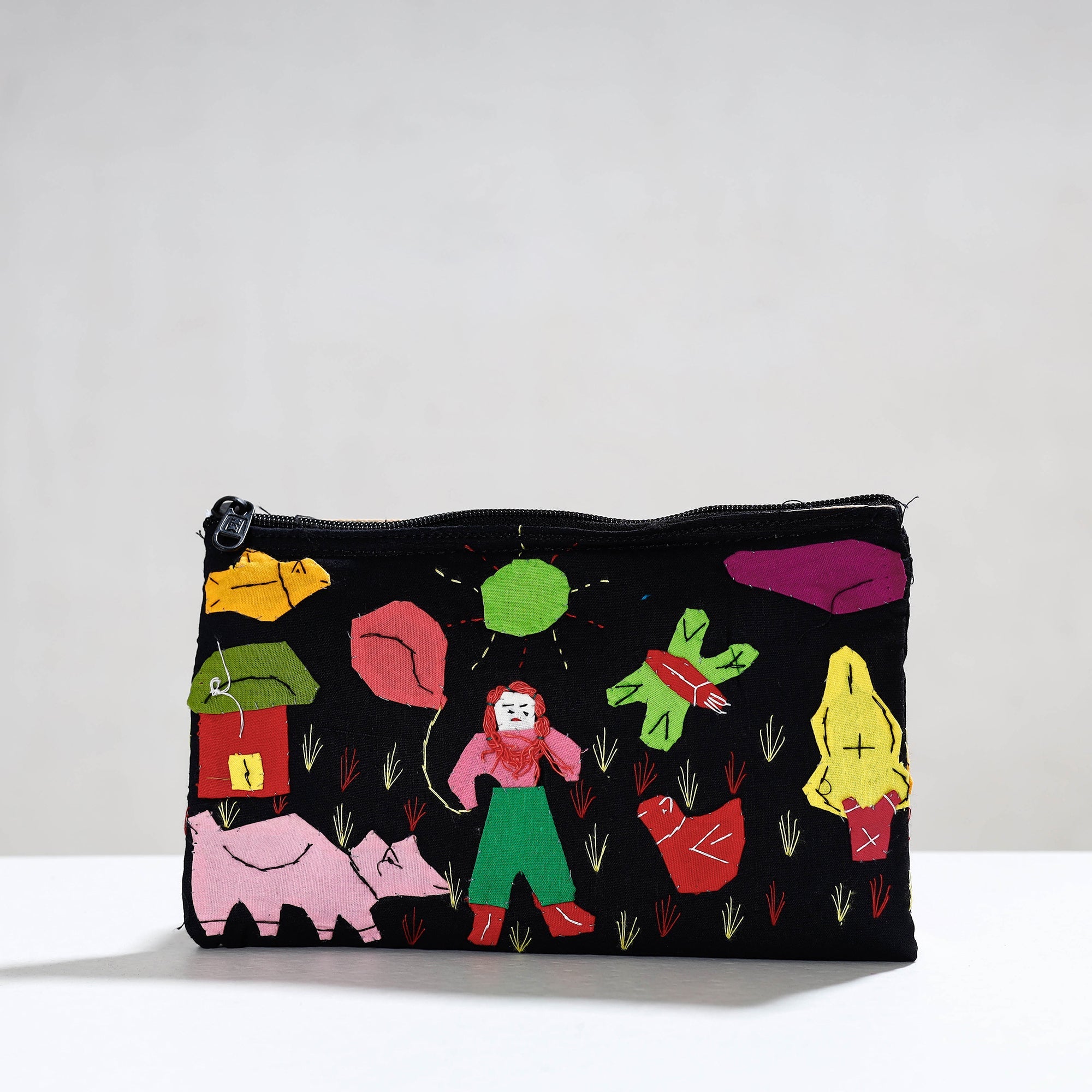ASHOKA ASSEMBLE - CELEBRATING CRAFTS OF ODISHA Black - Pipli Applique Work Cotton Cosmetic Pouch