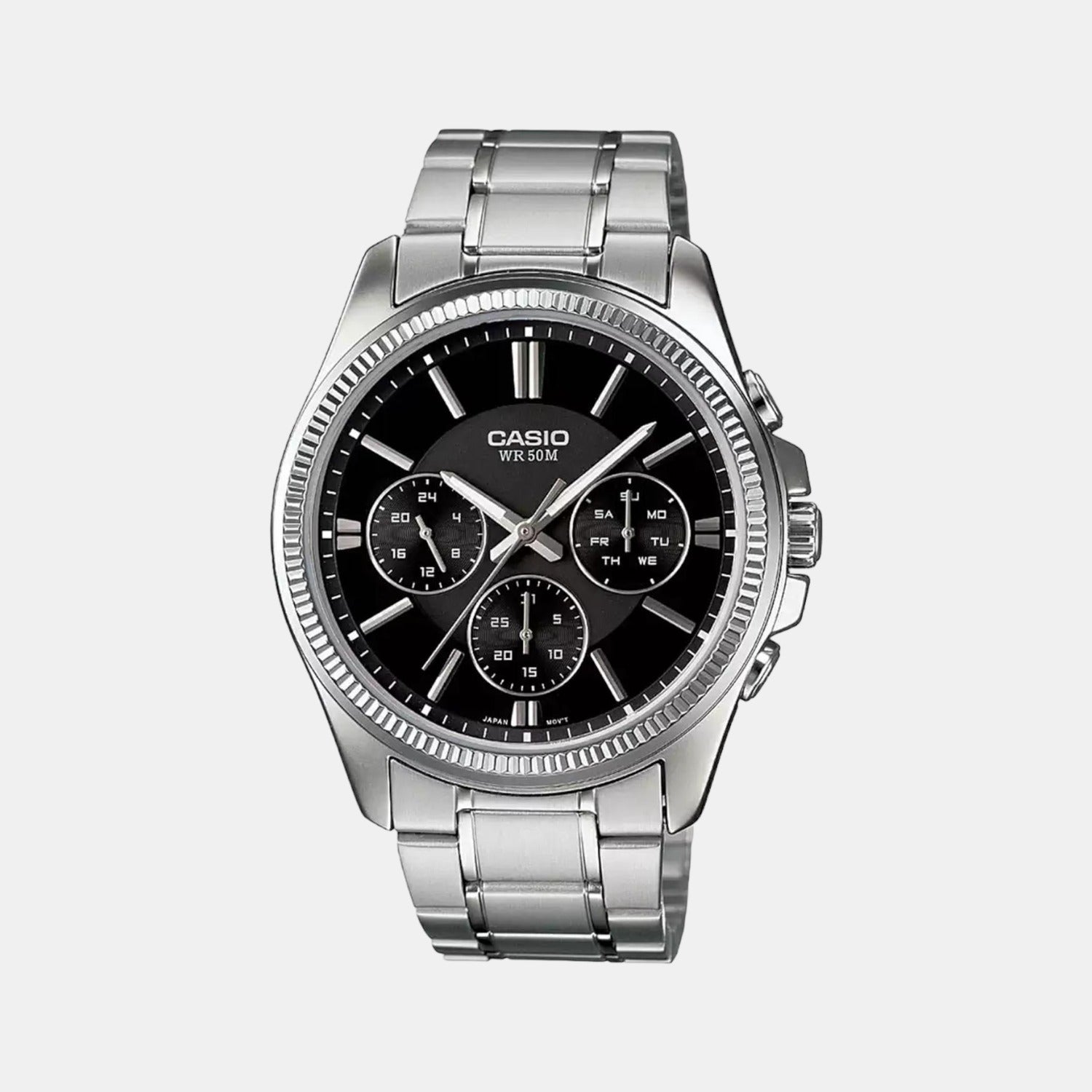 Casio Enticer Men Quartz Black Dial Chronograph Stainless Steel Watch A836
