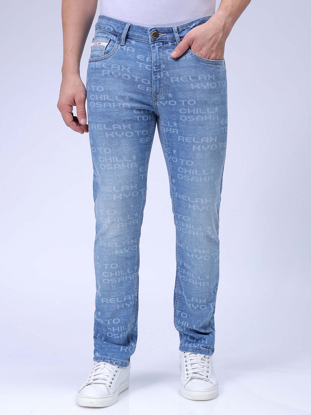 The Indian Garage Co Men's Blue Slim Straight Fit Solid Stretchable Jeans