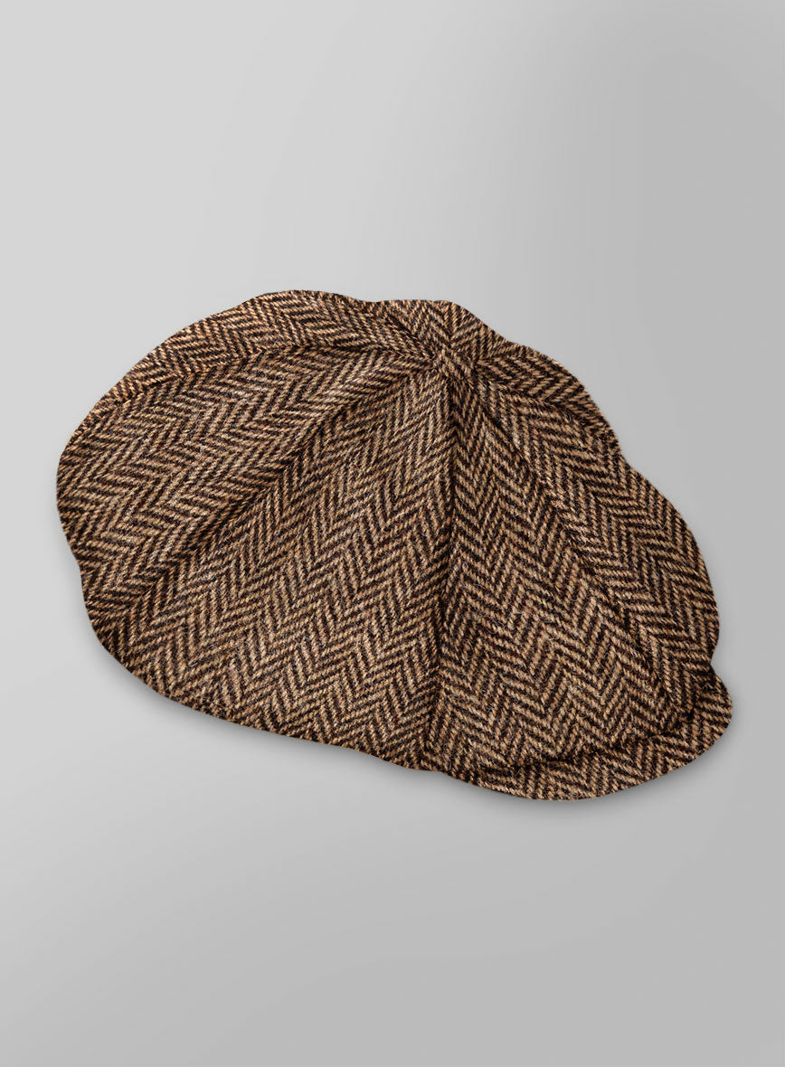 StudioSuits Harris Tweed Irish Brown Herringbone Newsboy Cap - view 2