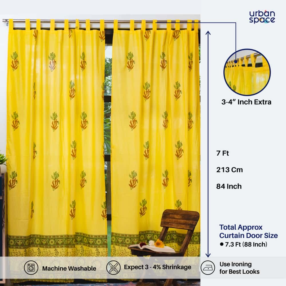 Urban Space -Home Furnishing Store 100% MalMal Cotton Curtains, Semi-Transparent with Tab Top, Pack of 2 Curtains - Indian Summer Yellow - view 5