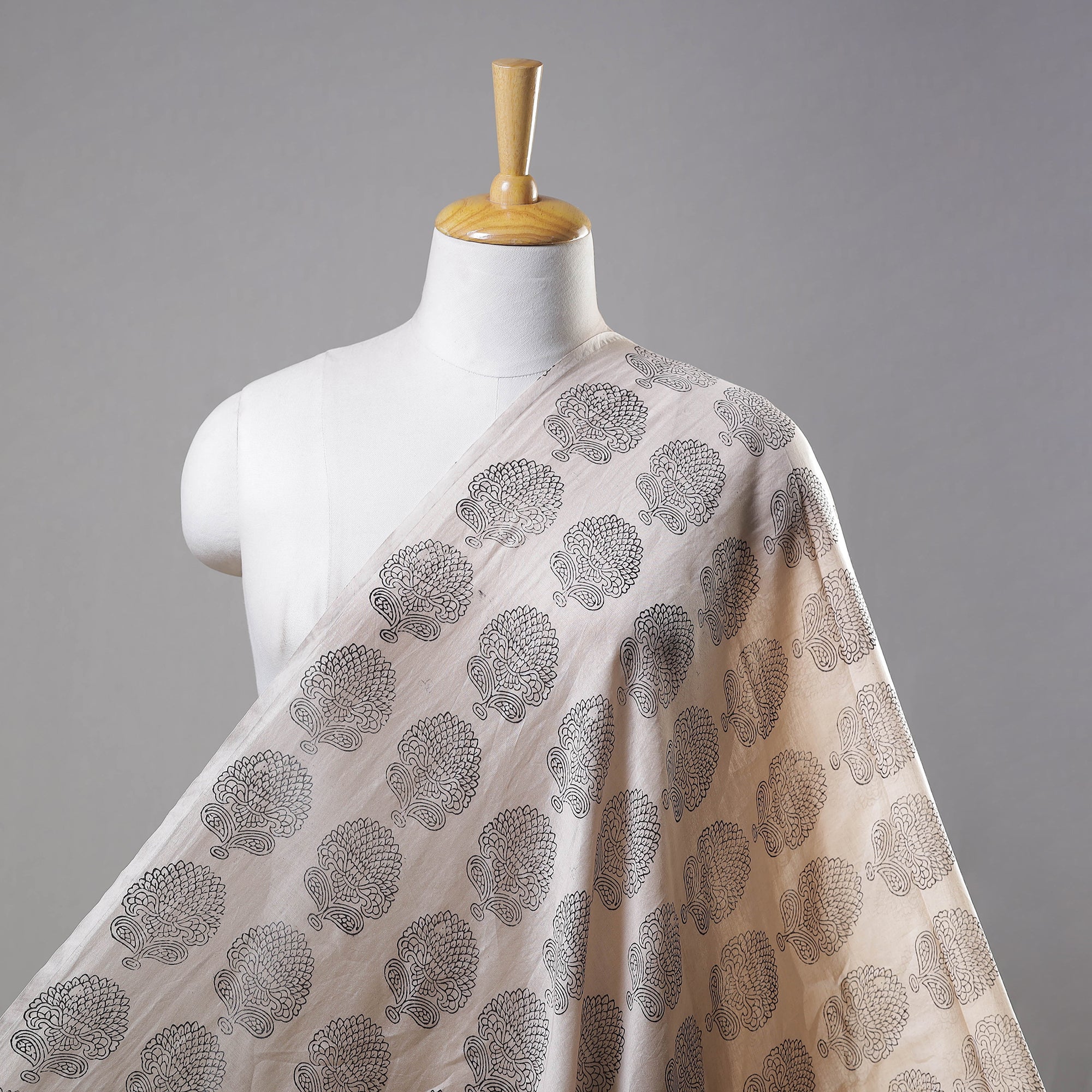BAGH PRINTS BY MOHAMMED RAFIK KHATRI Beige - Bagh Print Handloom Chanderi Silk Fabric 05