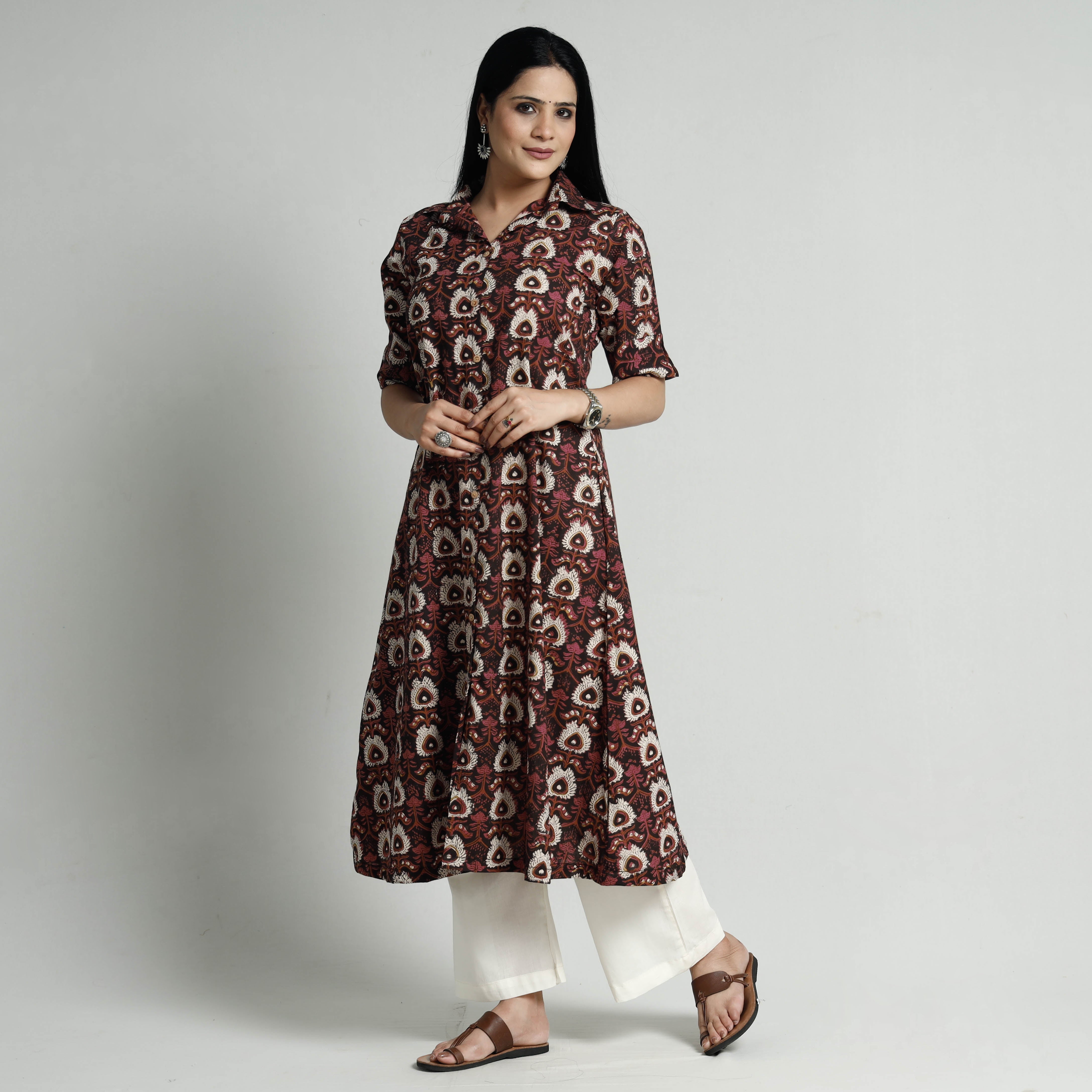 ITOKRI CASUALS Brown - Bagru Block Printed Cotton Kurta with Palazzo Set