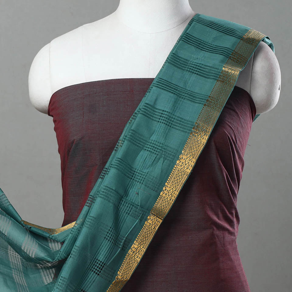 SOUTH KARGHA Brown - 3pc Handloom Cotton Mangalagiri Dress Material 06 - view 3