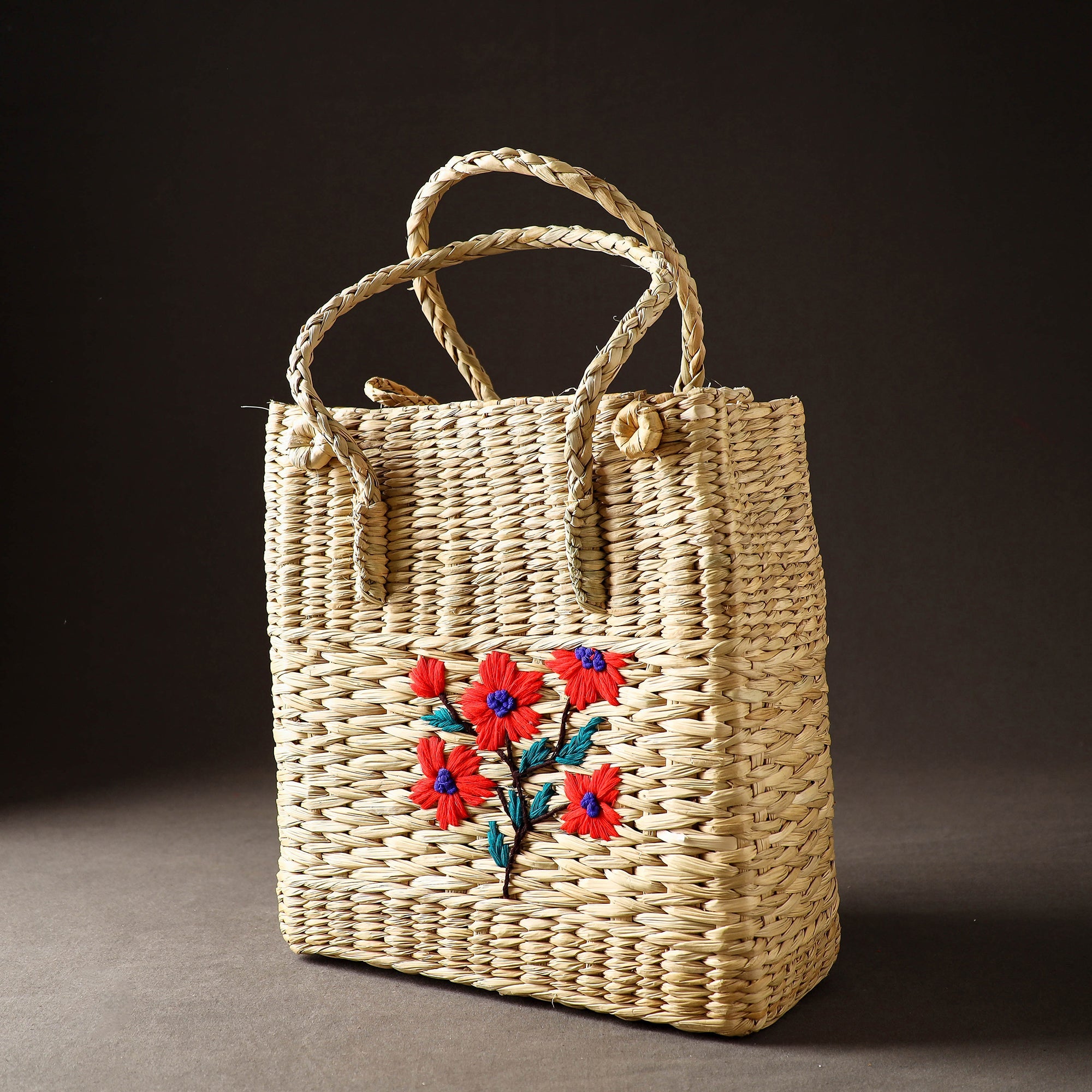 ITOKRI CRAFTS INITIATIVE Beige - Handcrafted Natural Water Reed Embroidered Shopping Bag - view 2