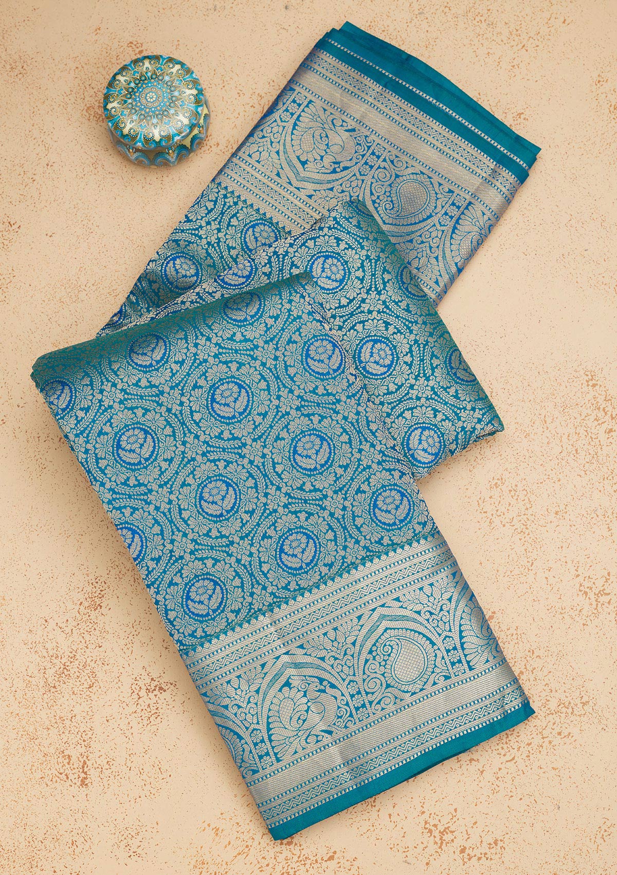 Koskii Peacock Blue Zariwork Pure Silk Saree – Women's