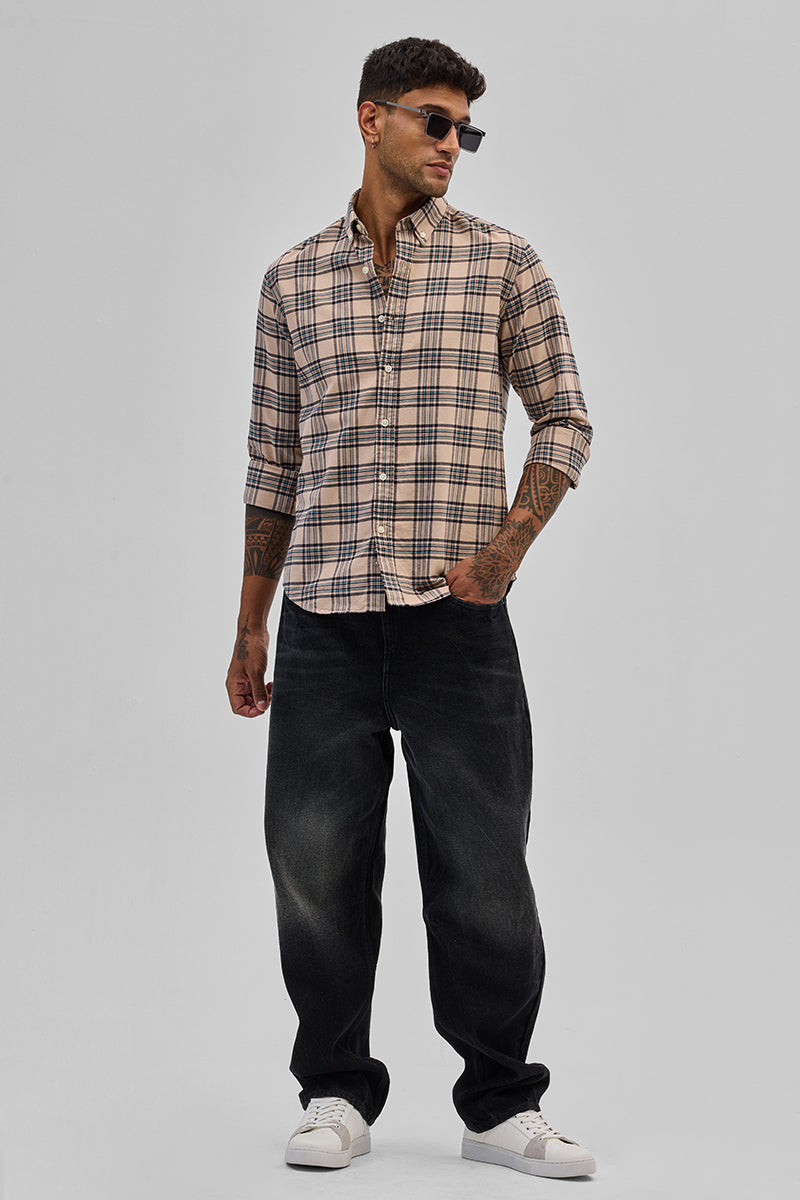 SNITCH Beige Checks Slim Fit Shirt - view 3