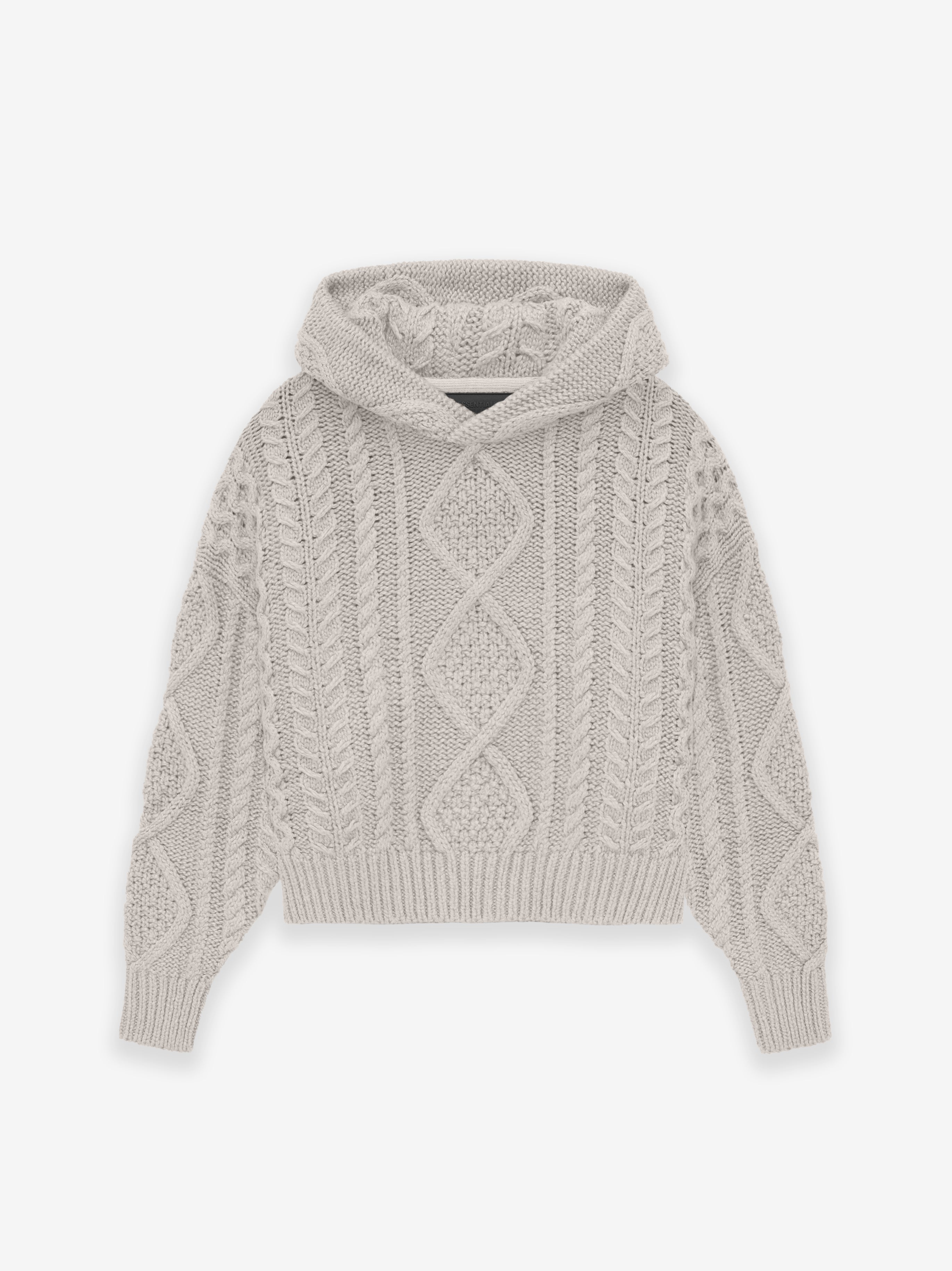 ESSENTIALS Kids Cable Knit Hoodie – Silver Cloud