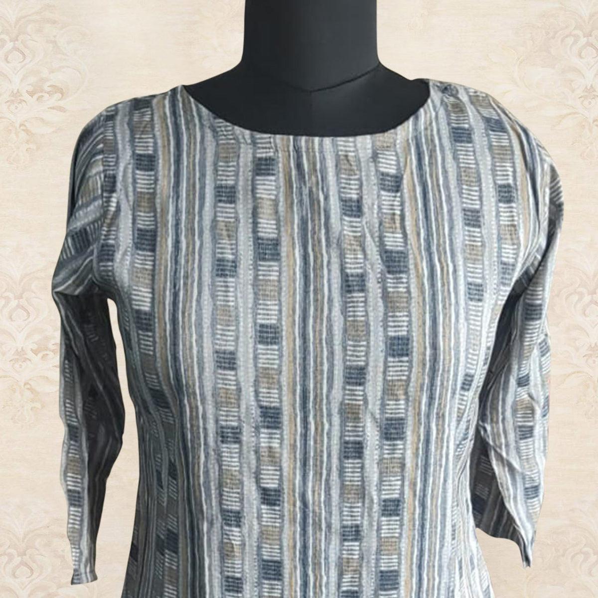 Peachmode Grey Printed Rayon Top - view 2