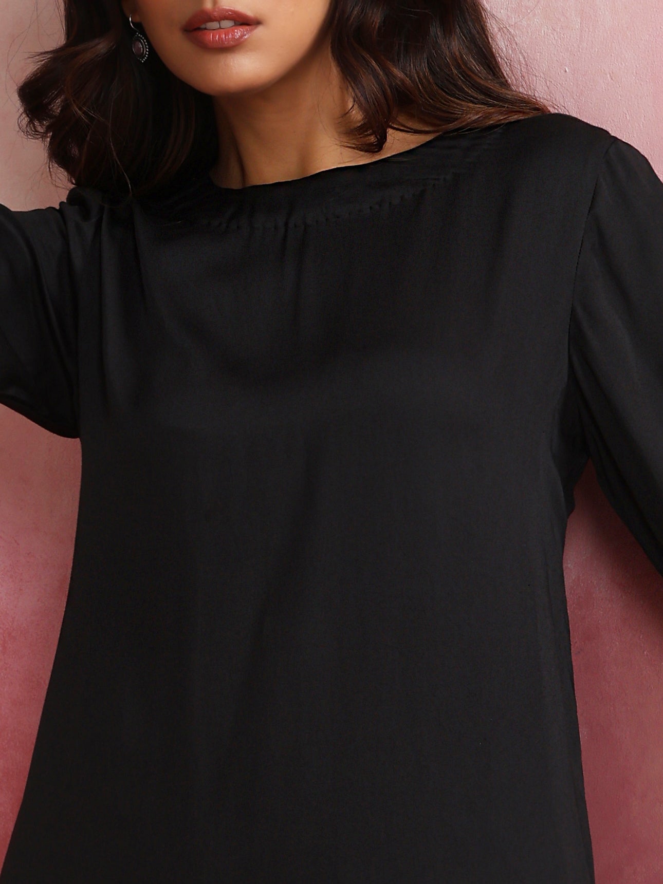 trueBrowns Black Modal Round Neck Kurta Co-ord Set - view 4