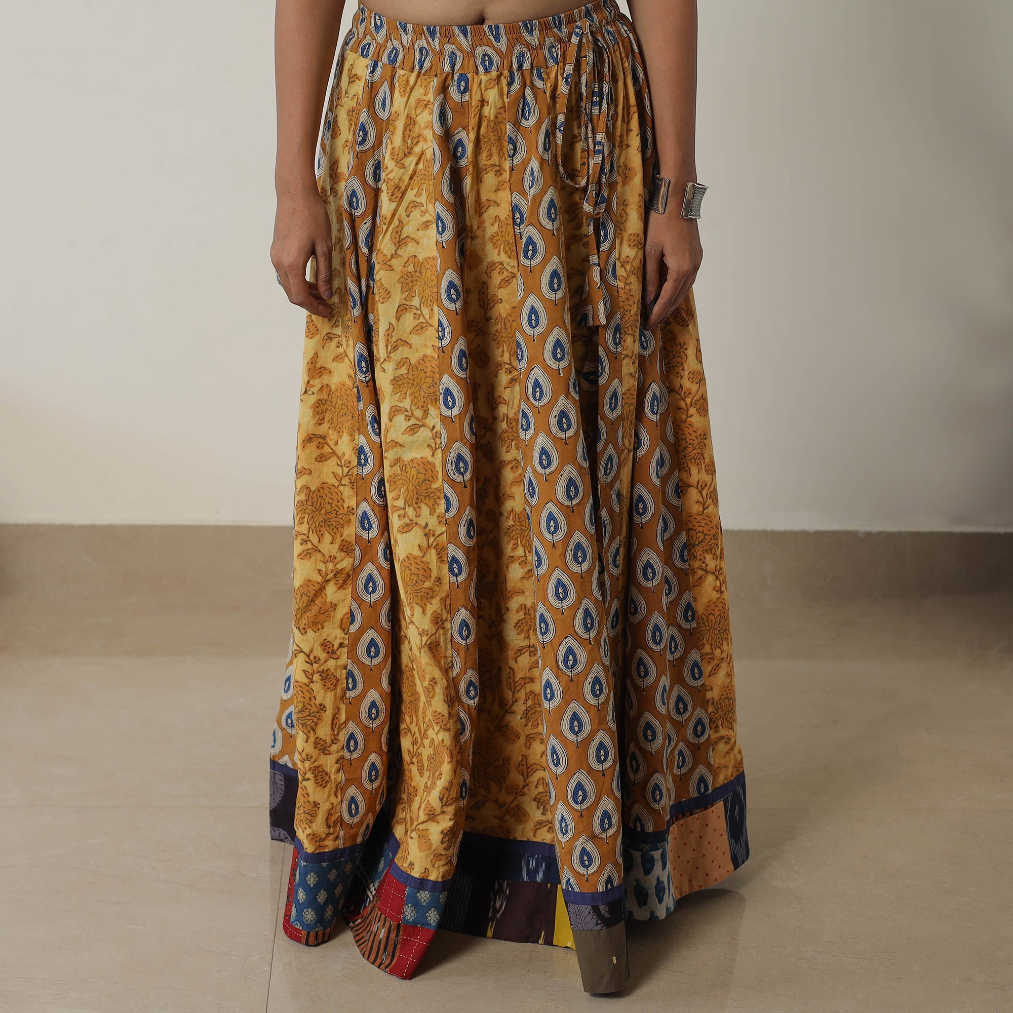 NOORI BAZAR Brown - Bagru Block Printed 24 Kali Patchwork Cotton Long Skirt 31 - view 3