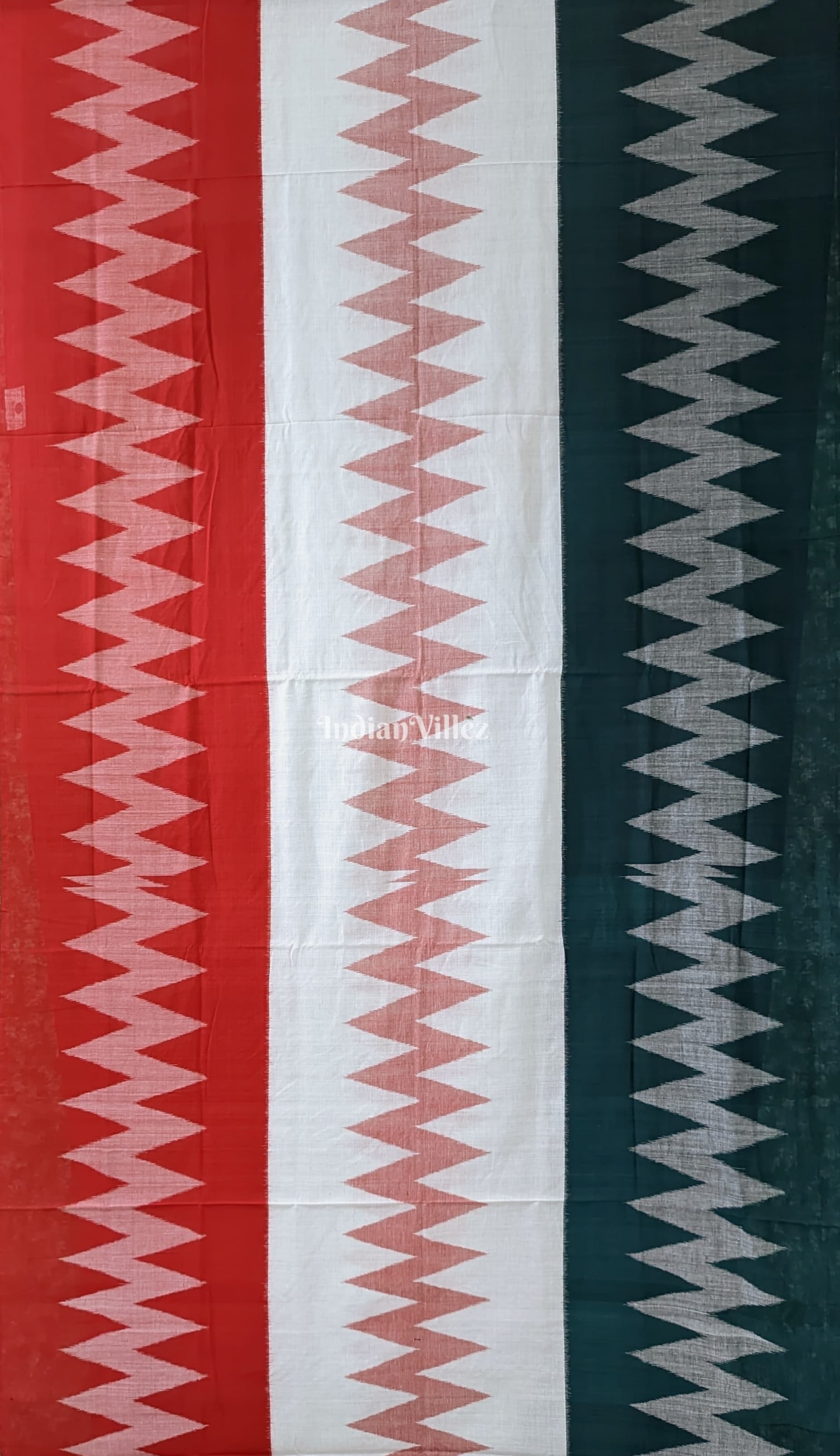 IndianVillèz Red White Green Maniabandha Odisha Ikat Cotton Saree - view 2