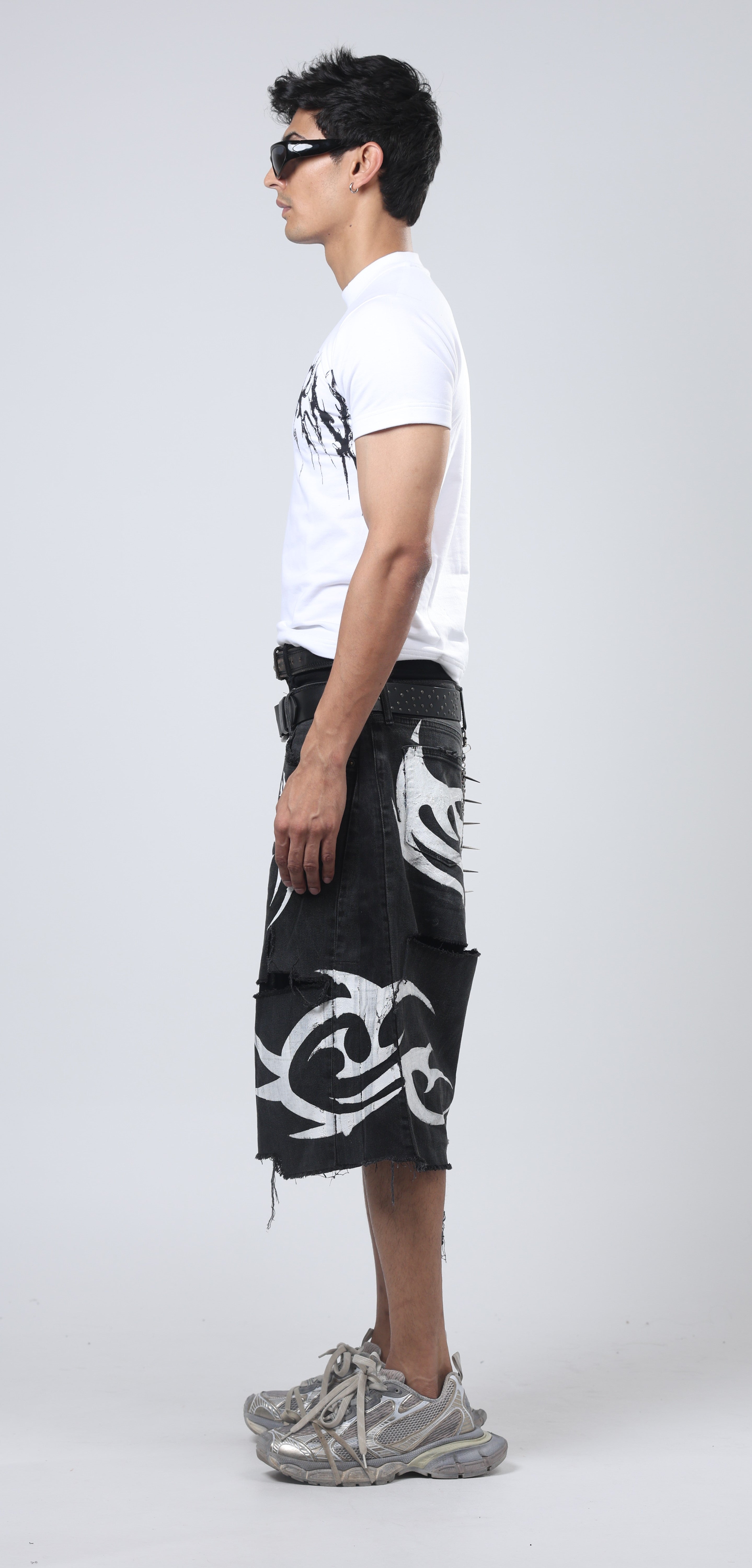 Unreborn Project Nu Metal Denim Jorts Double Belt Black - view 5