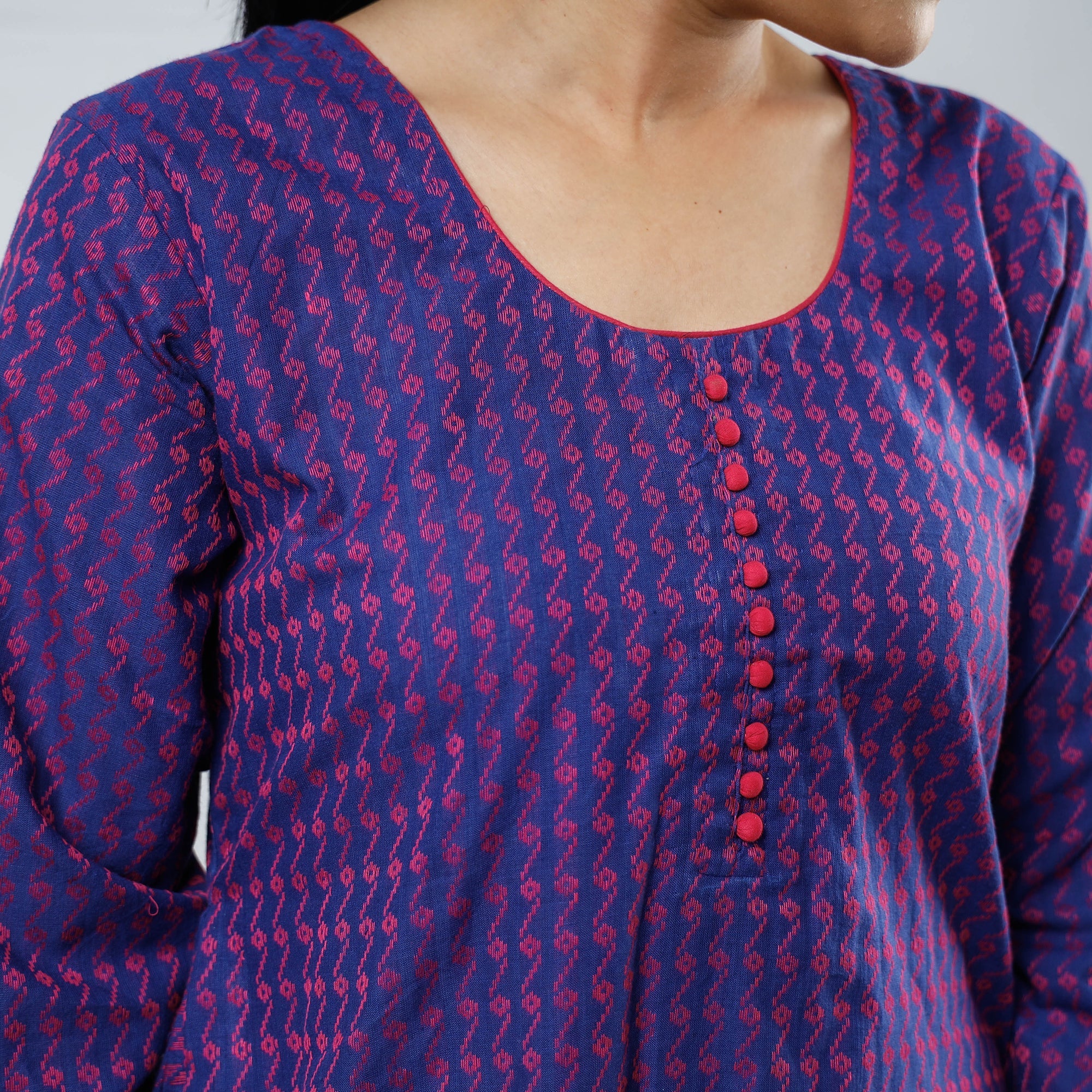 ITOKRI CASUALS Blue & Pink Jacquard Cotton Long Kurta - view 6