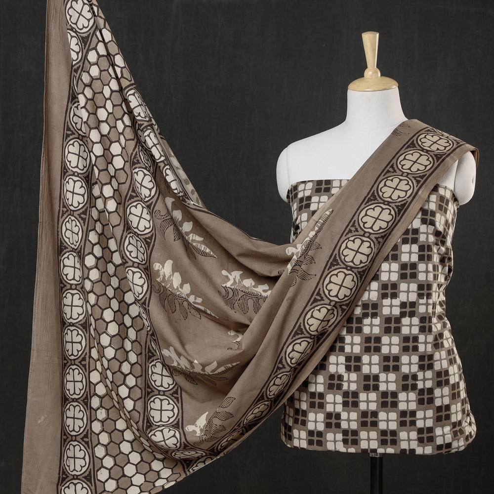 HAVELI CHRONICLES Brown - 3pc Cotton Block Printed Pipad Dress Material Set