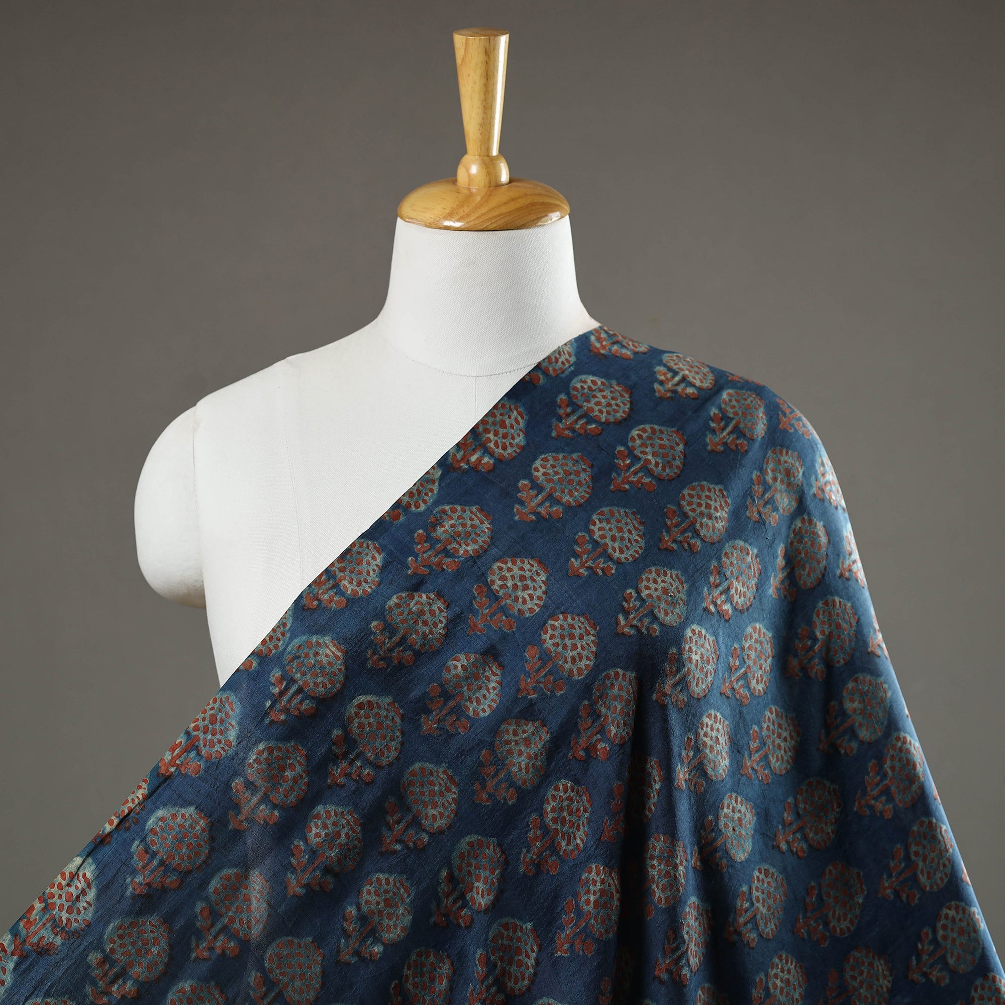 HAVELI CHRONICLES Blue - Akola Hand Block Printed Mulberry Silk Fabric 09