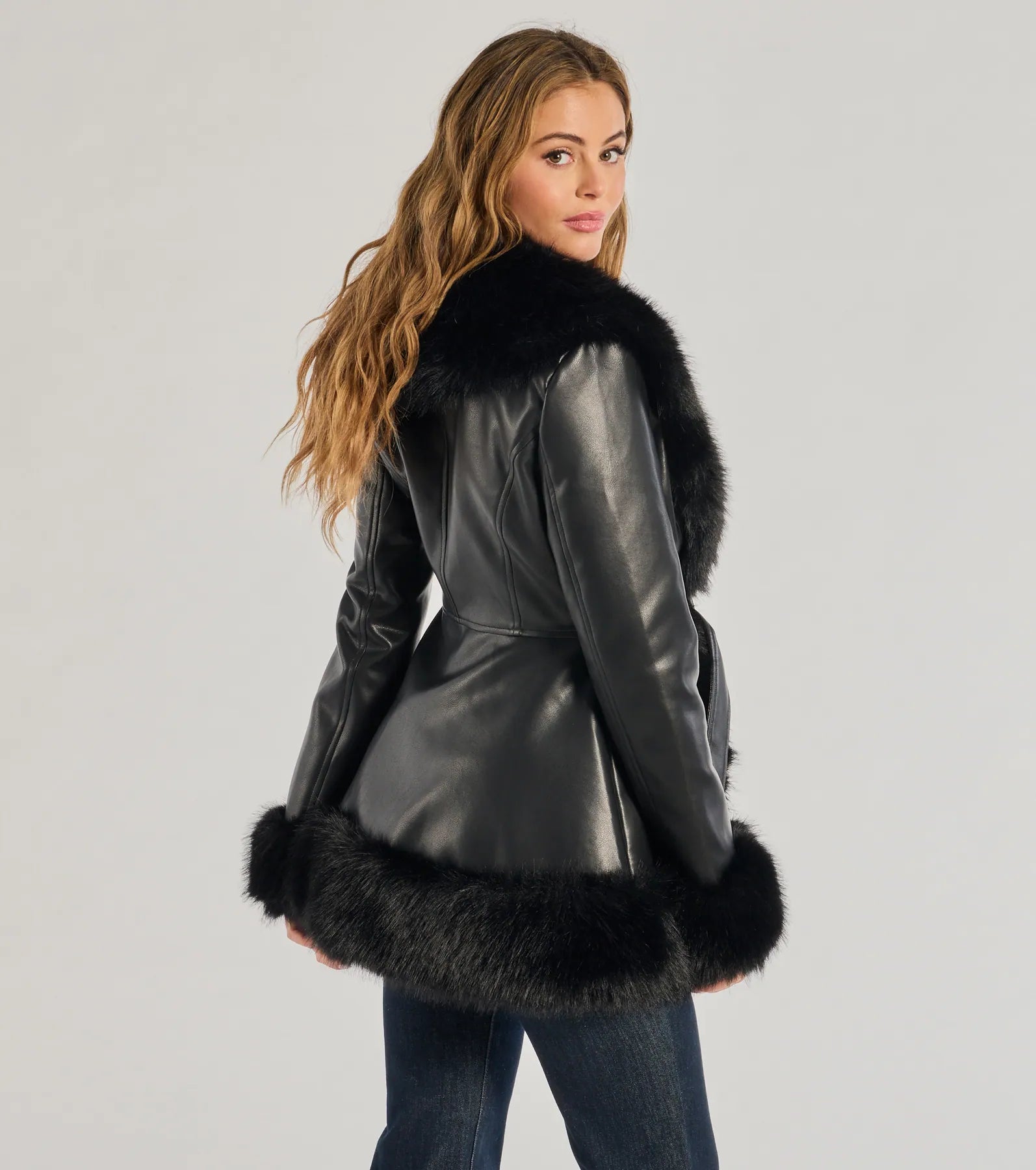 Windsor Muse Moment Faux Leather Trench Coat – BLACK - view 2