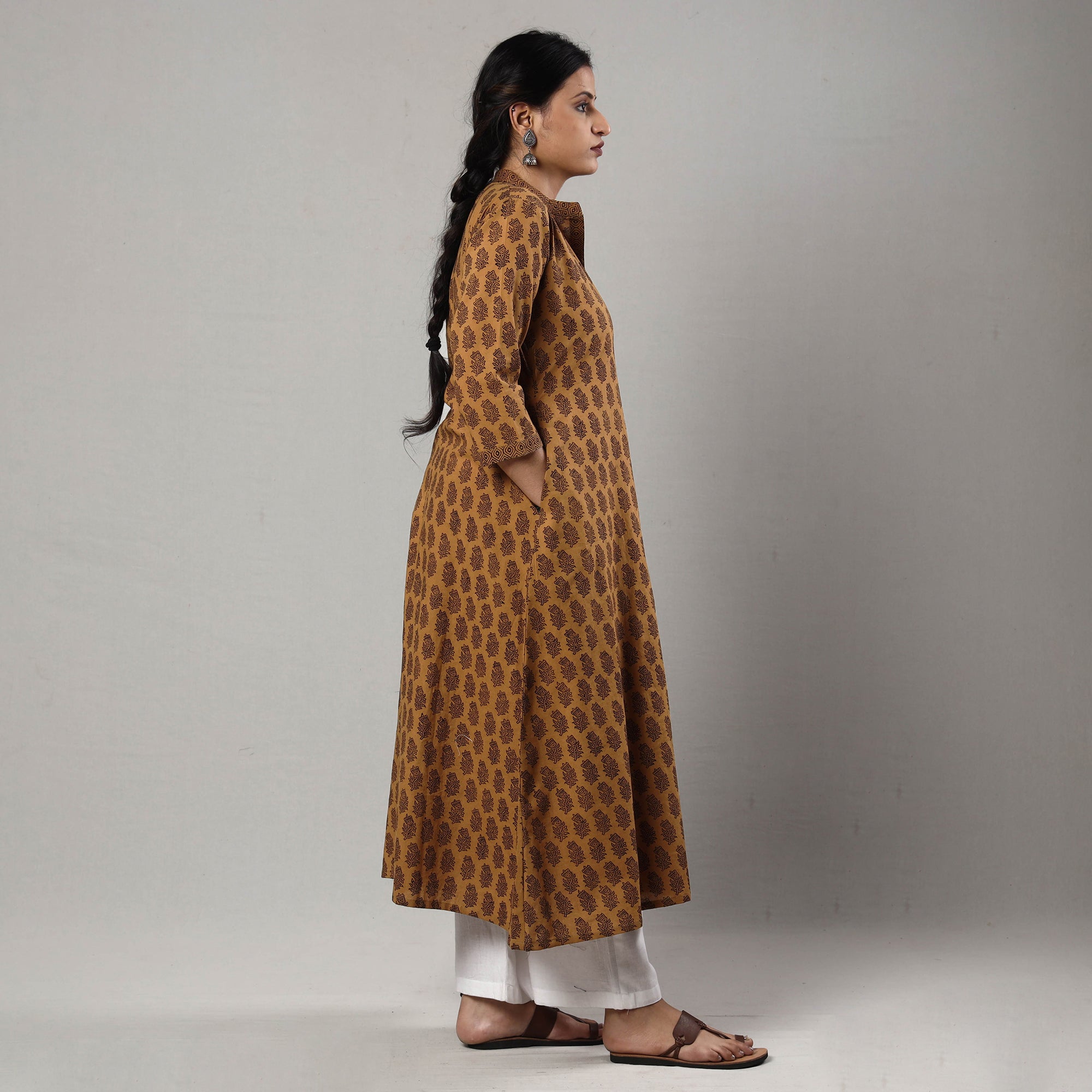 ITOKRI CASUALS Brown - Block Print Cotton A-Line Bagh Kurta - view 5