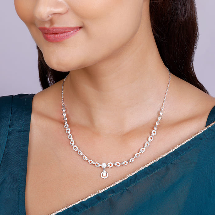 GIVA Jewellery Silver Glittering Hexagon Necklace - view 3