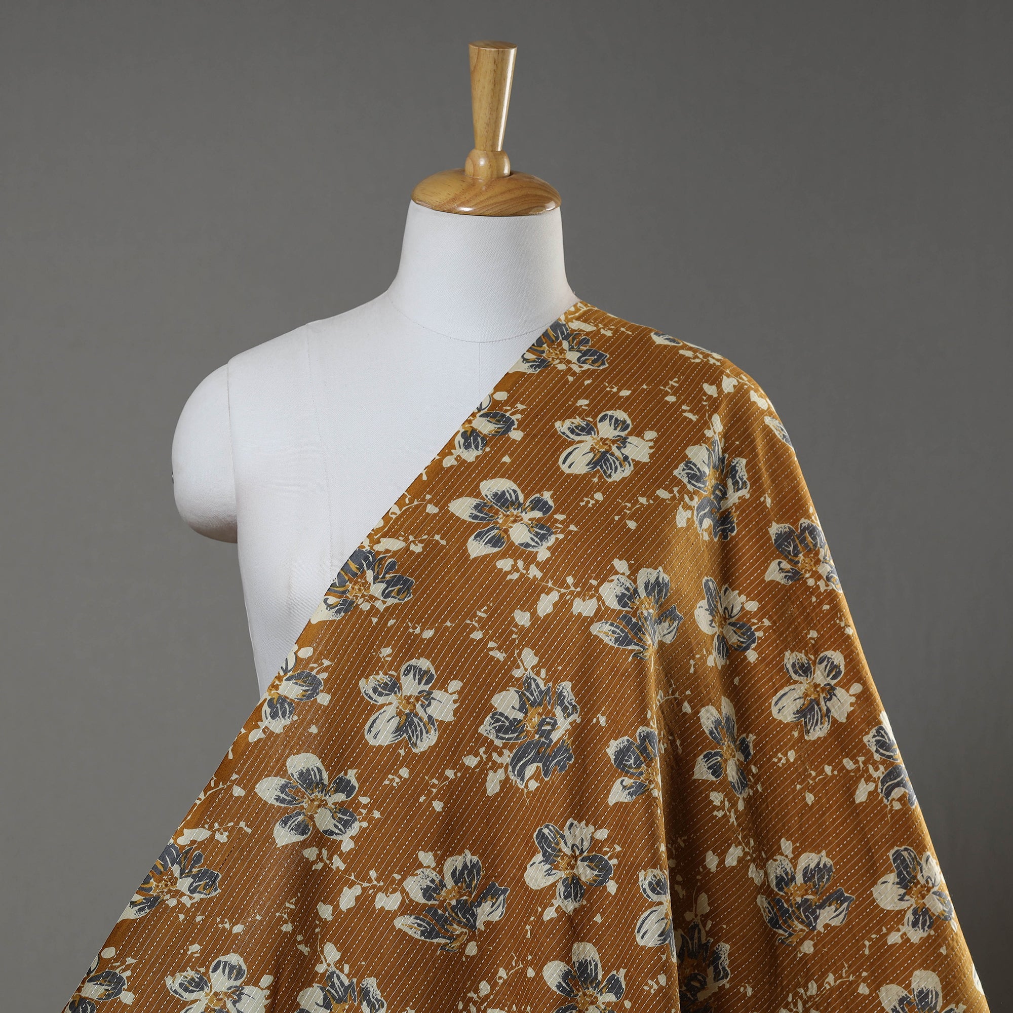 HAVELI CHRONICLES Brown - Kantha Stitch Cotton Jaipur Print Fabric 11