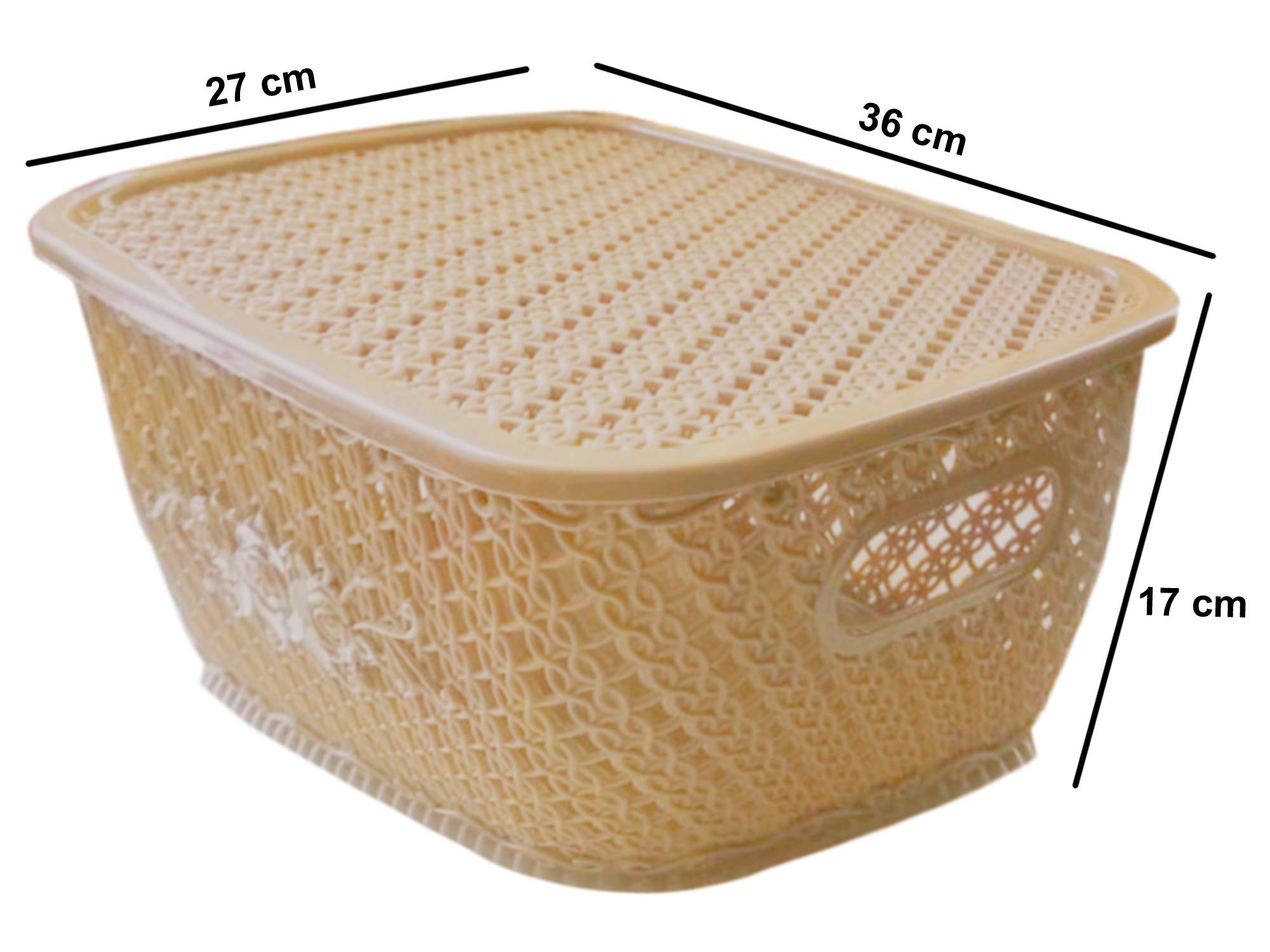 Kuber Industries Plastic 3 Pieces Large Size Multipurpose Solitaire Storage Basket for Kitchen, Office, Bedroom, Bath Room with Lid (Coffee & Grey & C - view 7