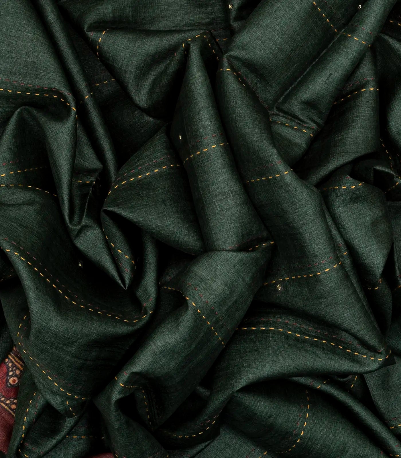 RmKV Bottle Green Handloom Tussar Silk Saree Printed With Lord Ram In Pallu - view 7