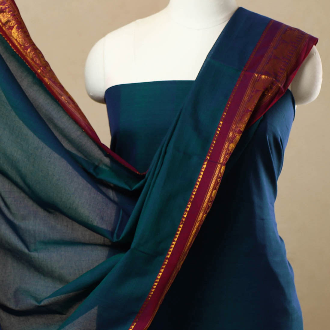 SOUTH KARGHA Blue - 3pc Mercerised Cotton Dharwad Dress Material 41 - view 3