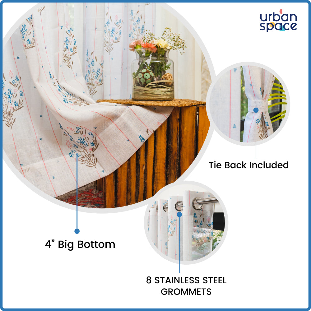 Urban Space -Home Furnishing Store Printed Sheer Linen Curtains, Light Filtering, Pack of 2 Curtains - Blue Dahlia - view 6