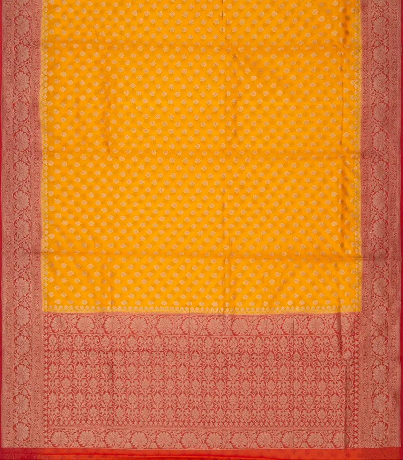 RmKV Yellow Banarasi Woven Khaddi Georgette Saree With Floral Motifs & Red Border-Yellow - view 2