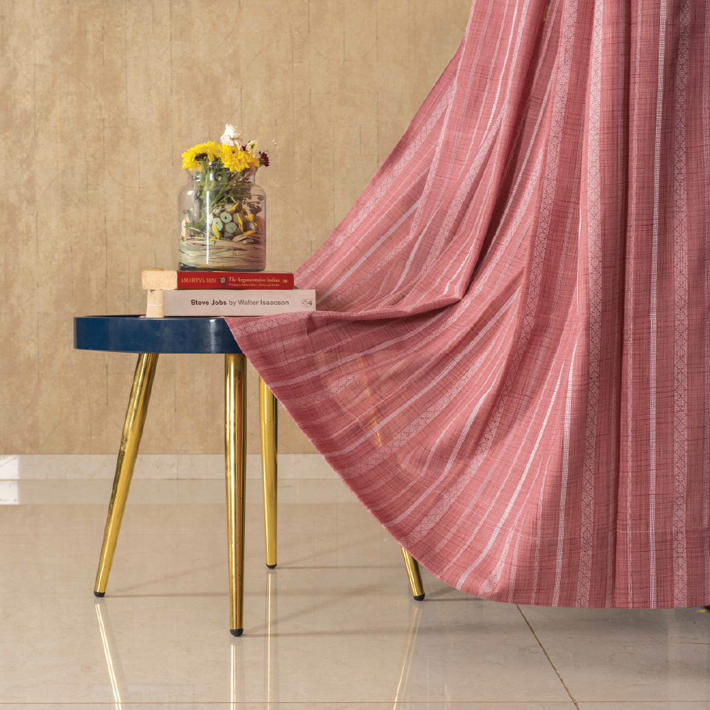 Urban Space -Home Furnishing Store Aari Collection Embriodered Sheer Curtains, 40-50 % Light Filtering Curtains - Pack of 2 - Vertical Weaves Berry