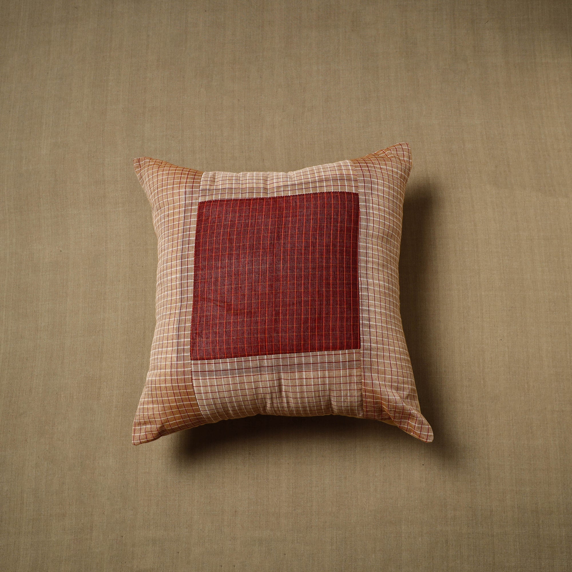 NOORI BAZAR Brown - Patchwork Cotton Kanchipuram Cushion Cover (16 x 16 in) 42