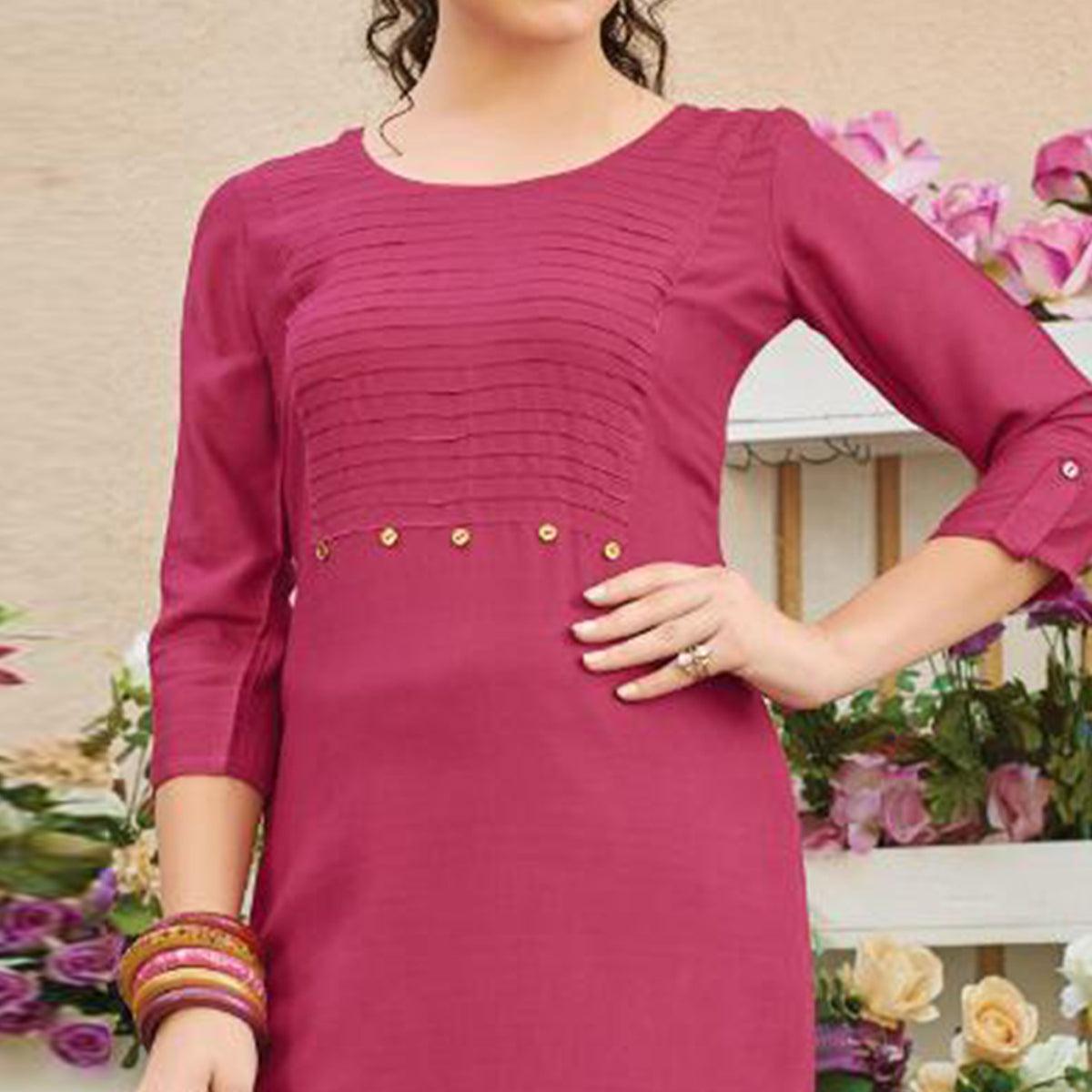 Peachmode Seller Flaunt Pink Colored Casual Wear Solid Pure Rayon Kurti - view 2