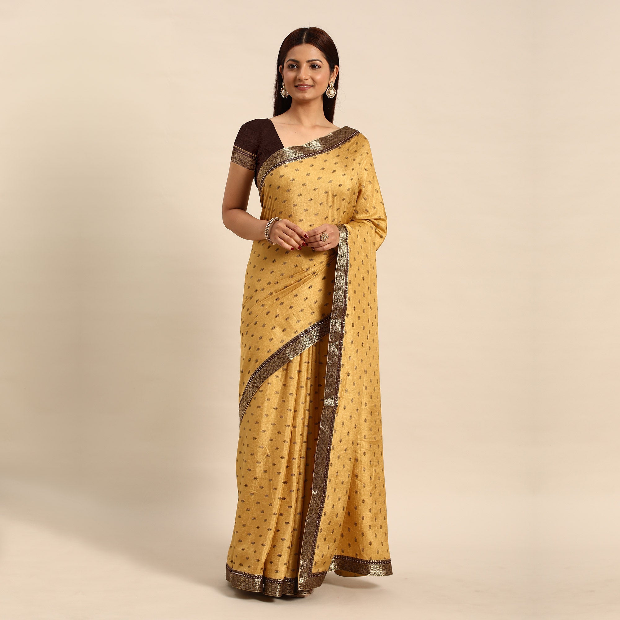 Peachmode Chikoo Printed Vichitra Silk Saree – Women's - view 2