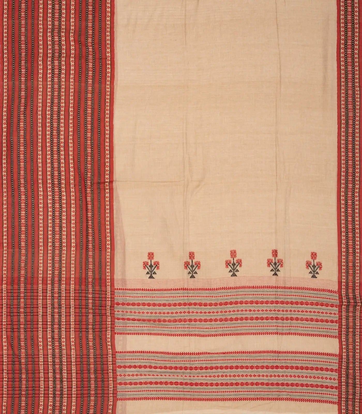 RmKV Beige Handloom Bengal Cotton Saree With Contrast Border - view 4