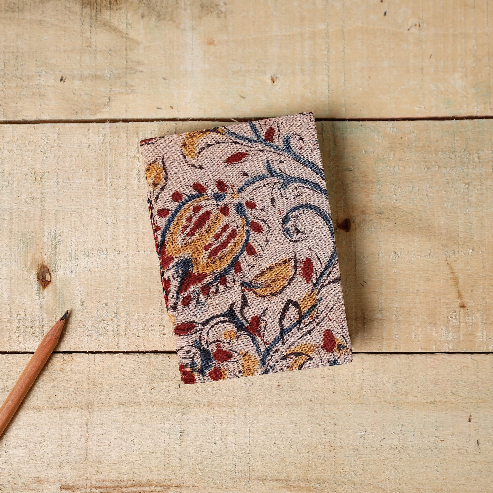 BINDAAS UNLIMITED Beige - Kalamkari Fabric Cover Handmade Paper Notebook (5 x 3 in)