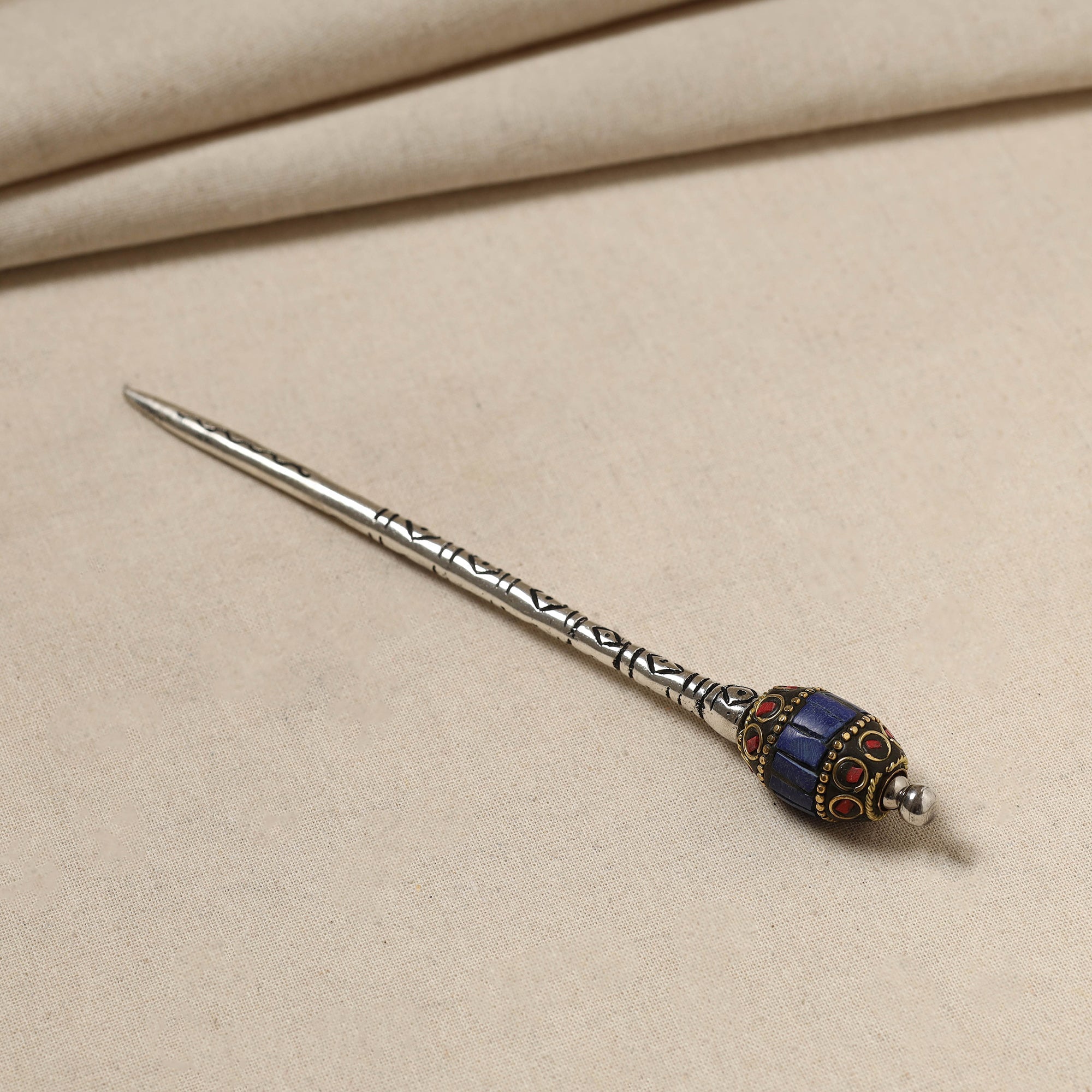 WHITE RIVER STORIES Antique Finish Oxidised German Silver Juda Stick - view 2