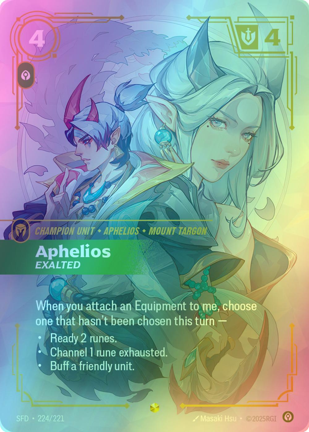 221 spiritforged foil – Riftbound Aphelios - Exalted (Overnumbered) - 224/221 [Spiritforged] [Foil]